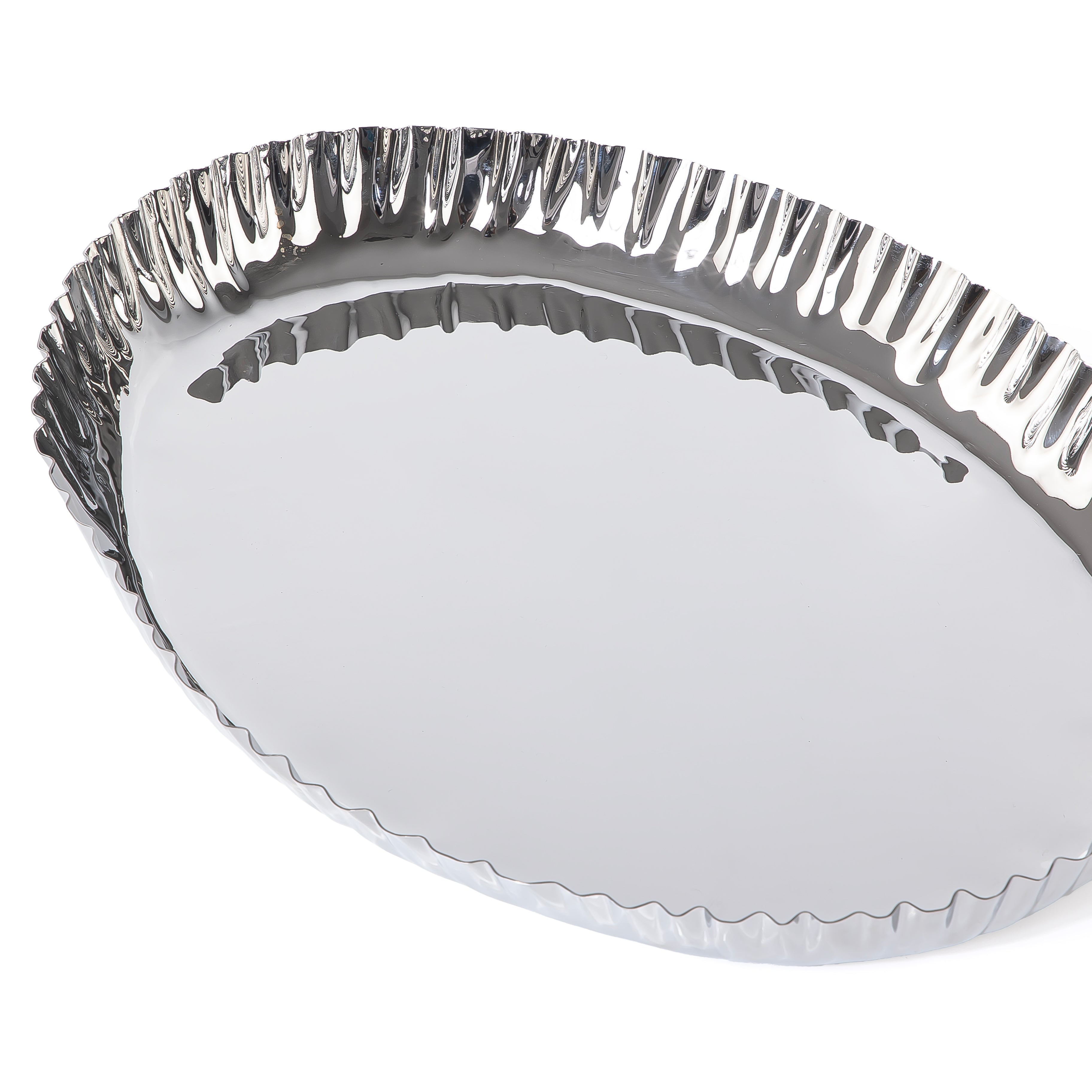 Round silver metal serving bowl
