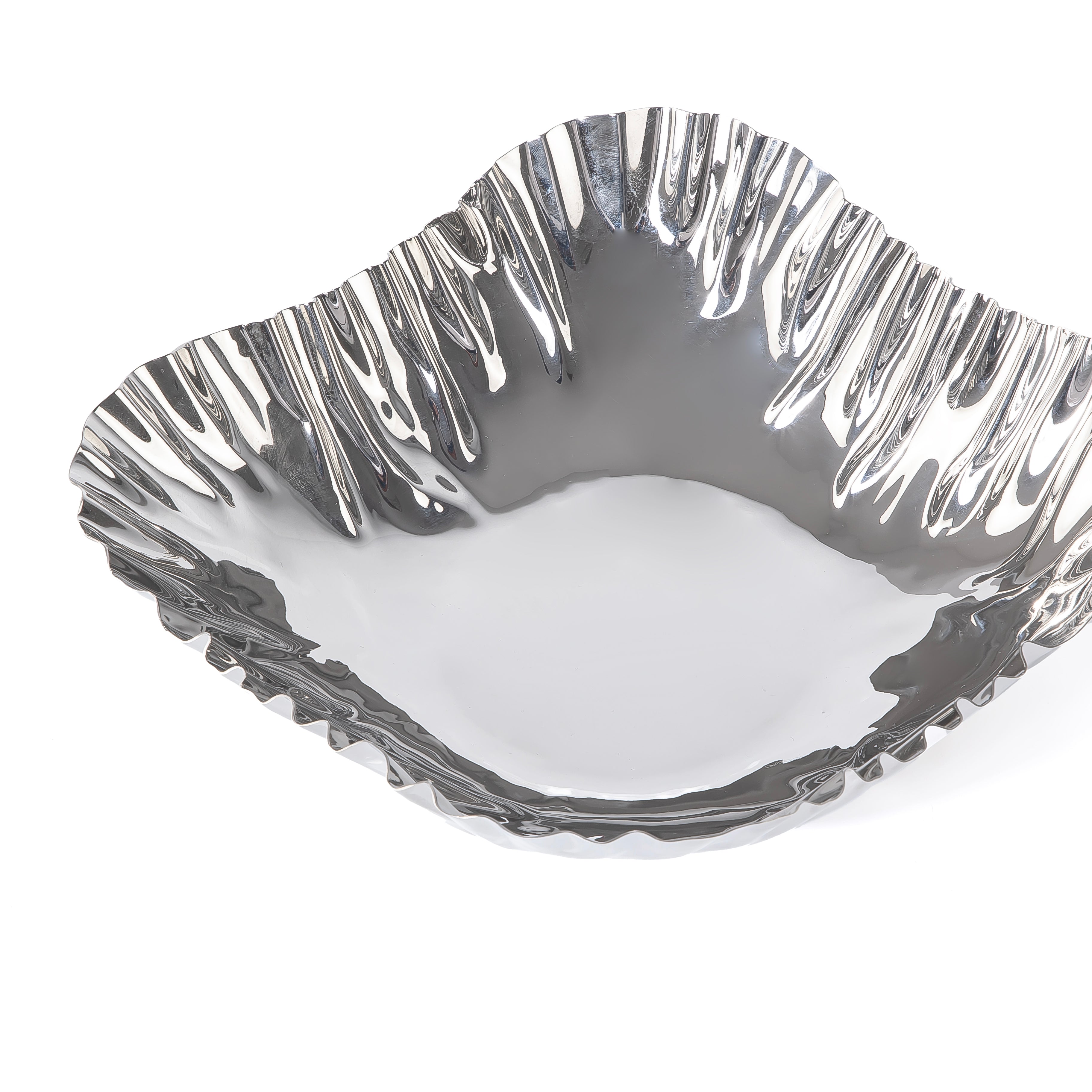 Round silver metal serving bowl
