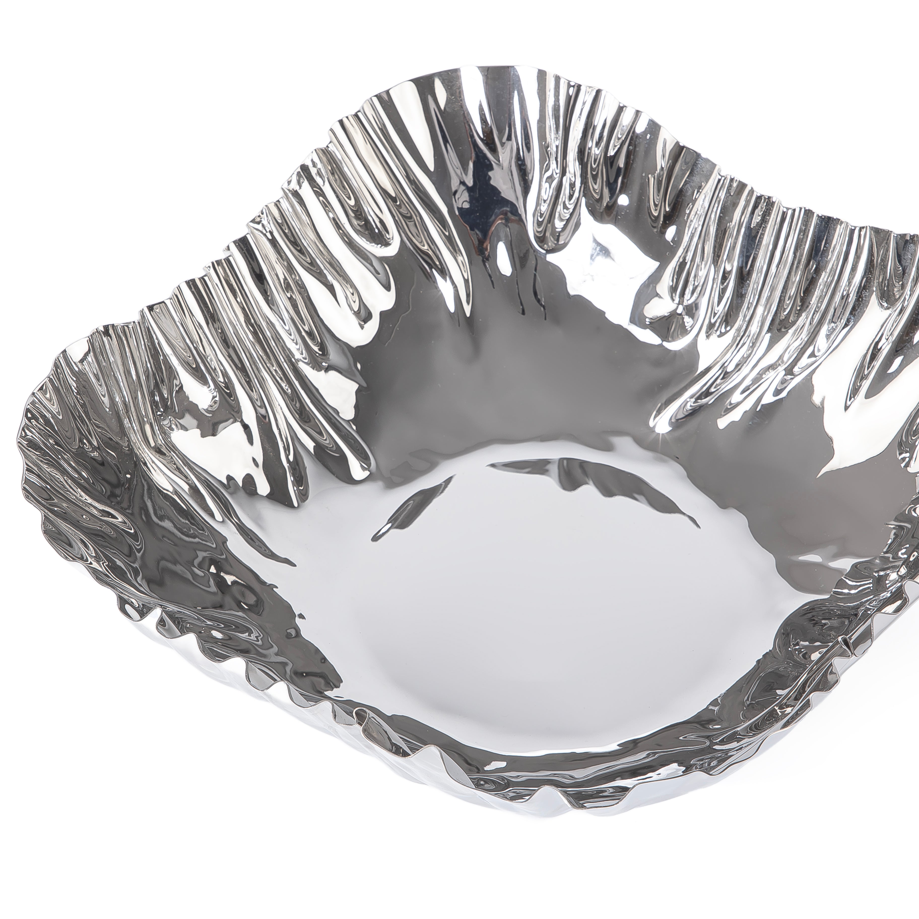 Round silver metal serving bowl