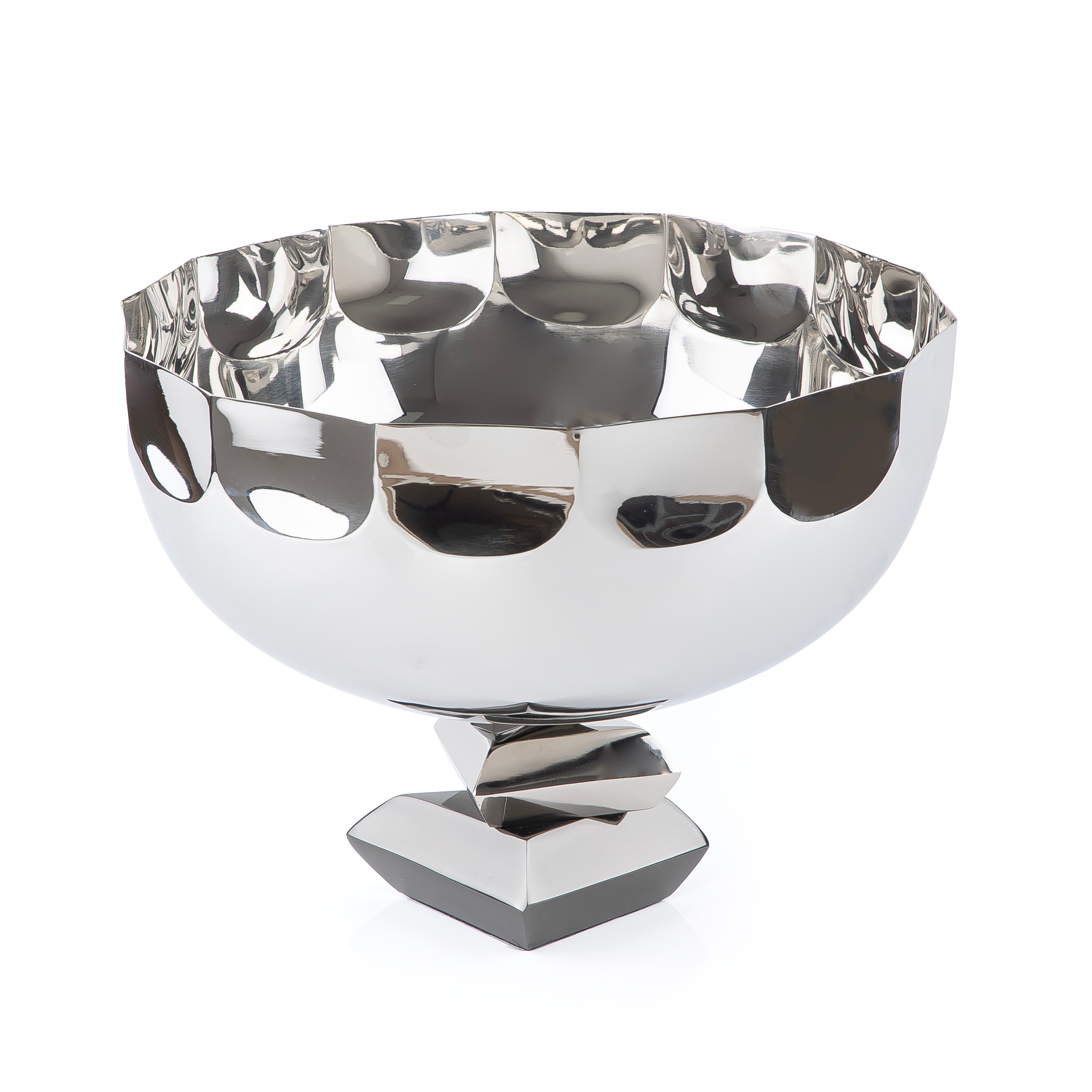 Round Metal Serving Bowl with base stand with gift box - Silver