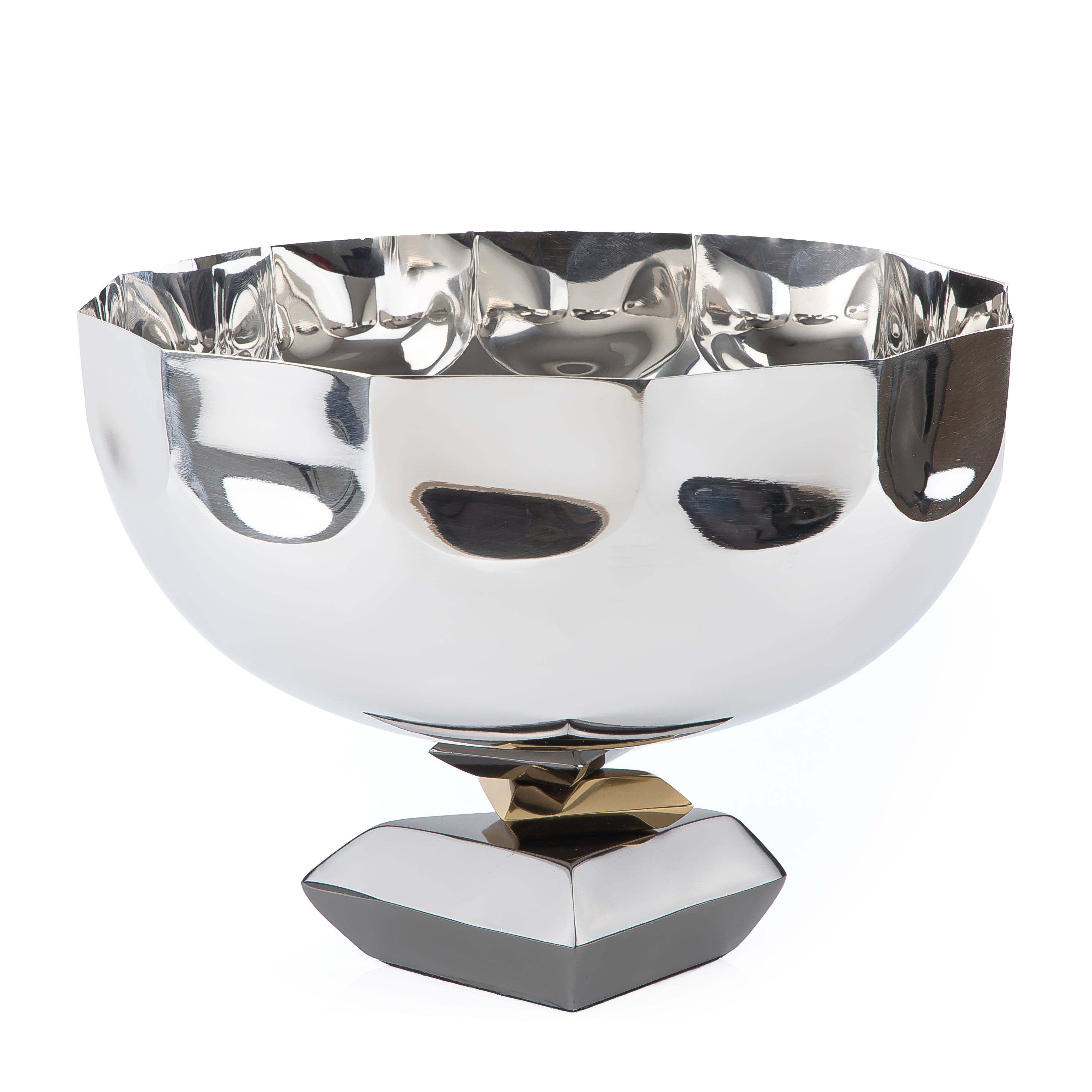 Elegant Round Metal Bowl with base - Silver and Gold