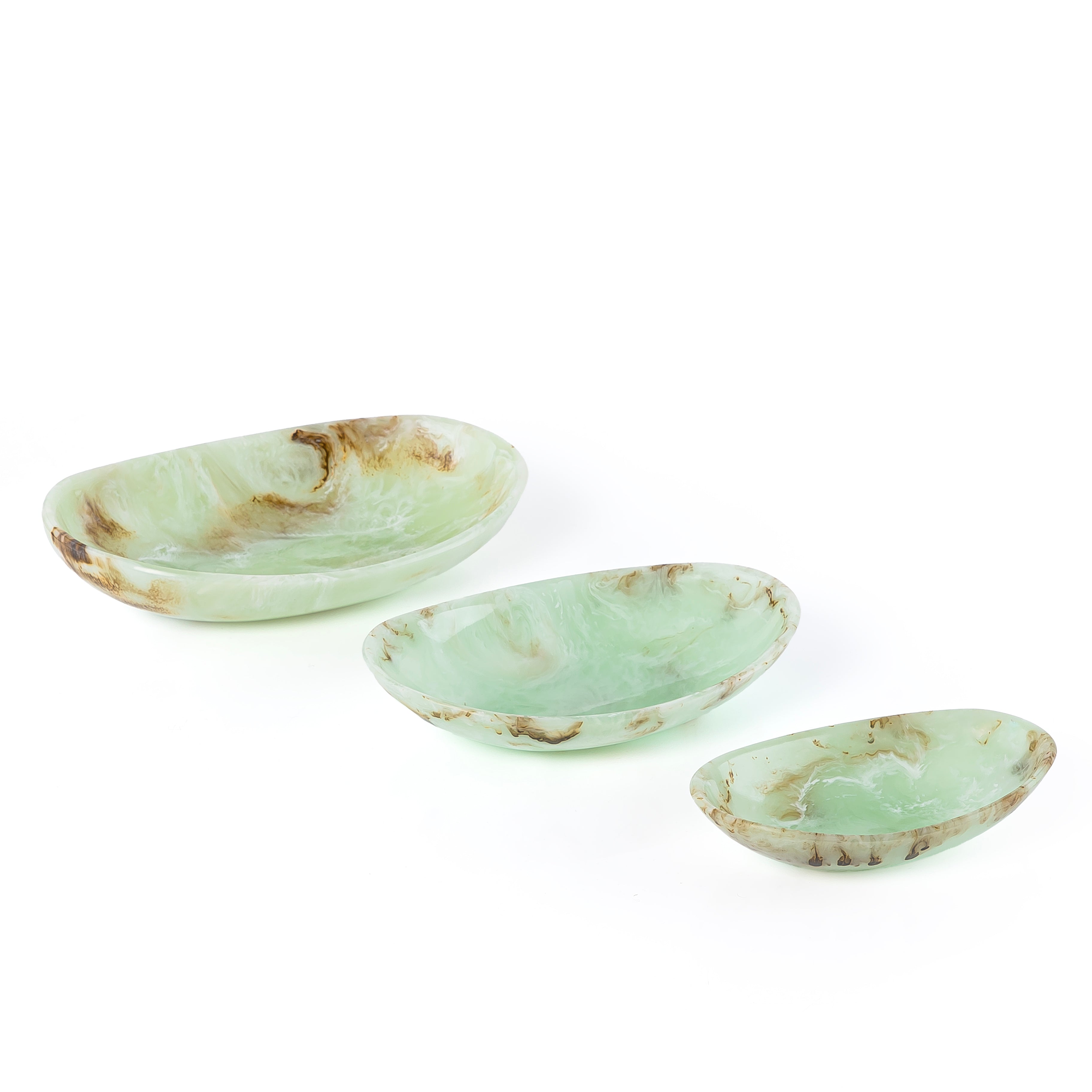 Set of 3 Resin Oval Plate with gift box - Green