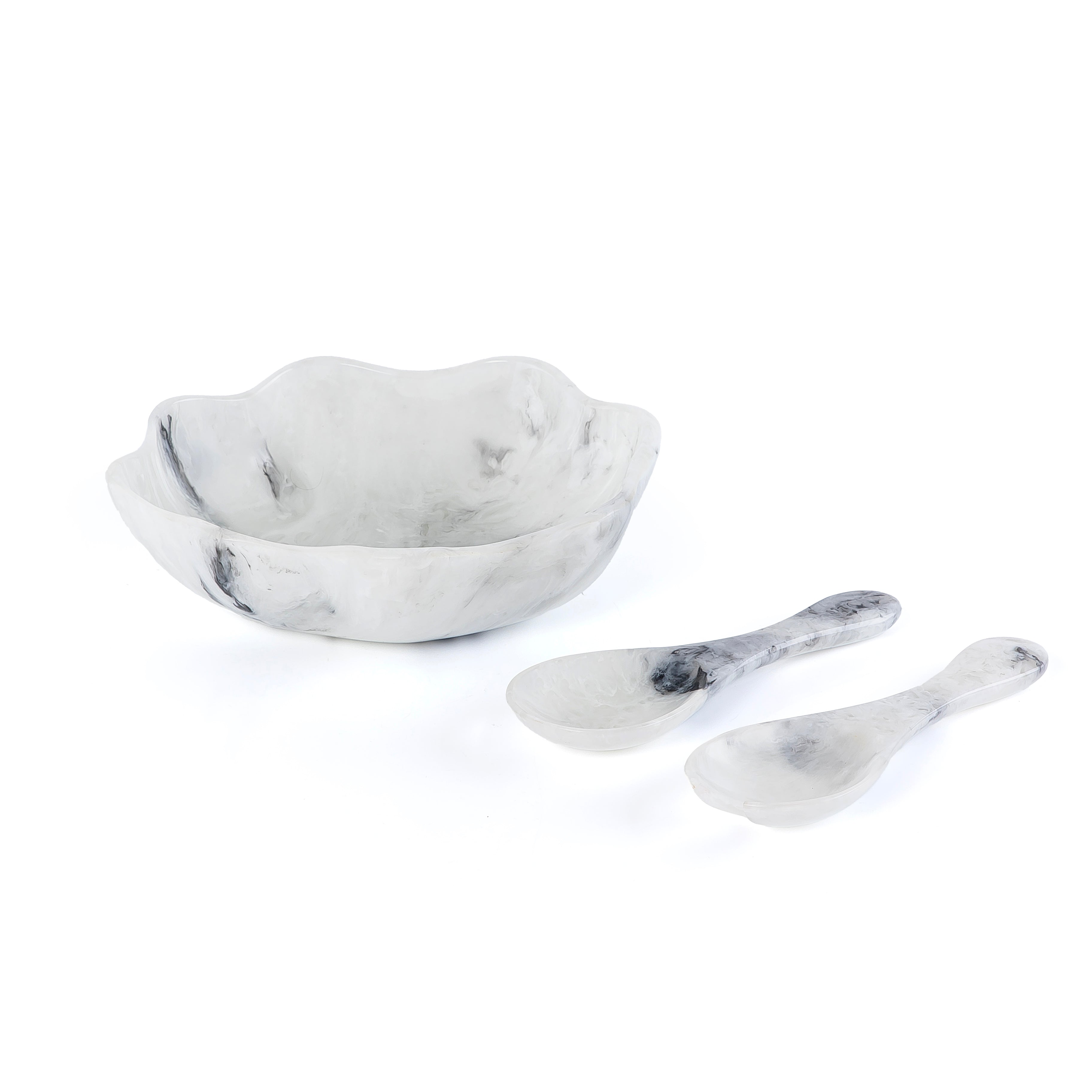 Set of Resin Small Bowl , 2 Spoons with gift box - White & Black