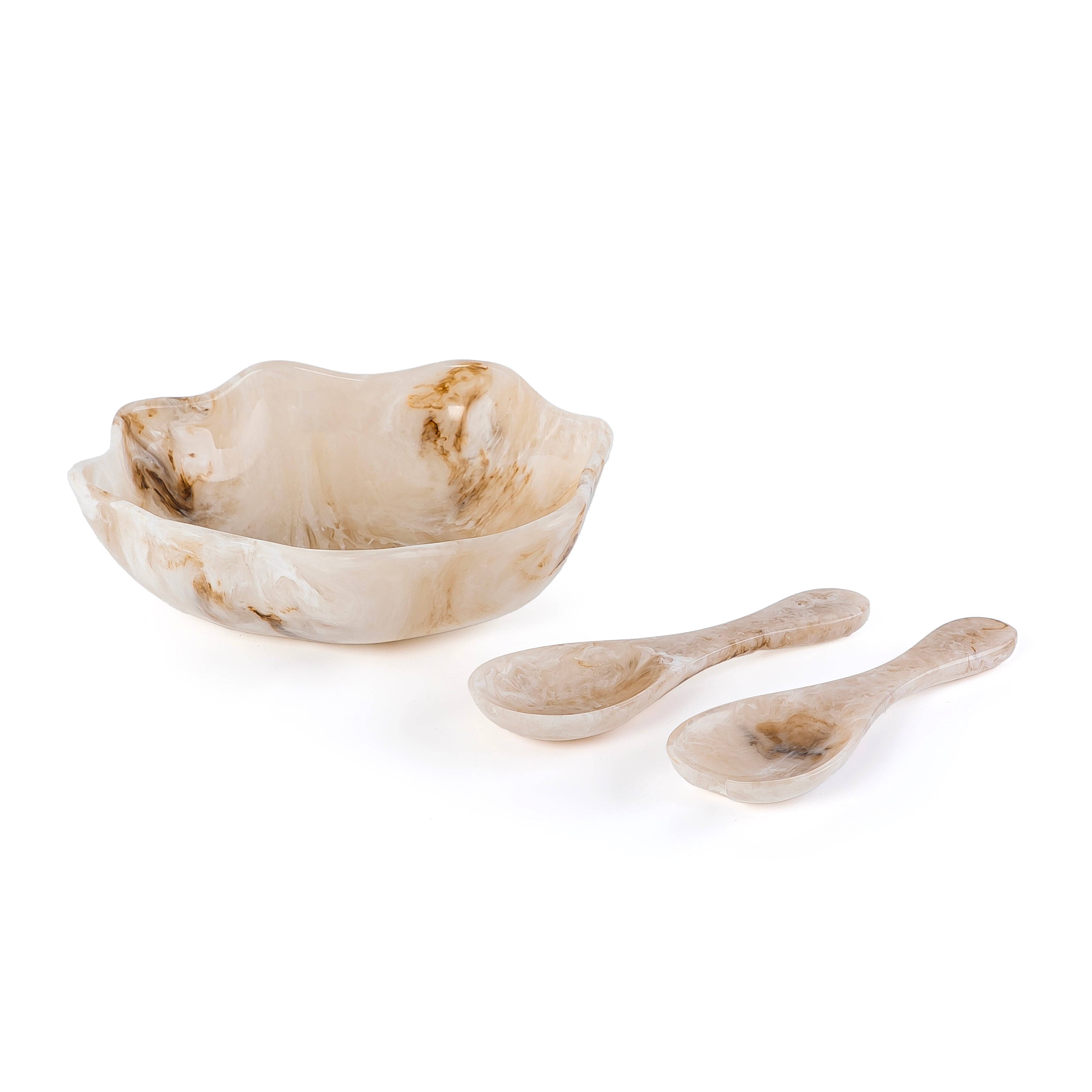 Set of Resin Small Bowl , 2 Spoons with gift box - Beige