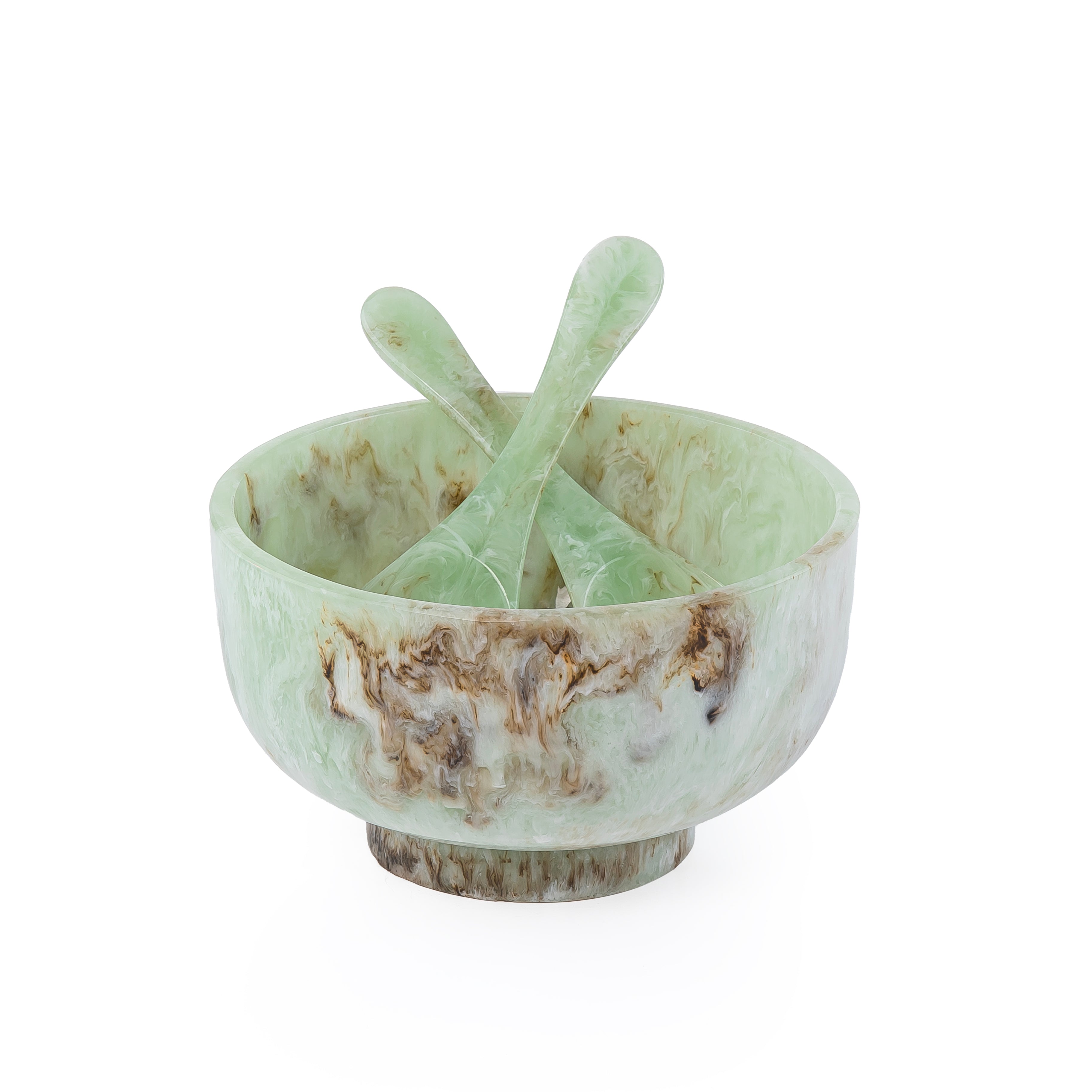 Resin Serving Bowl with 2 Spoons - Green