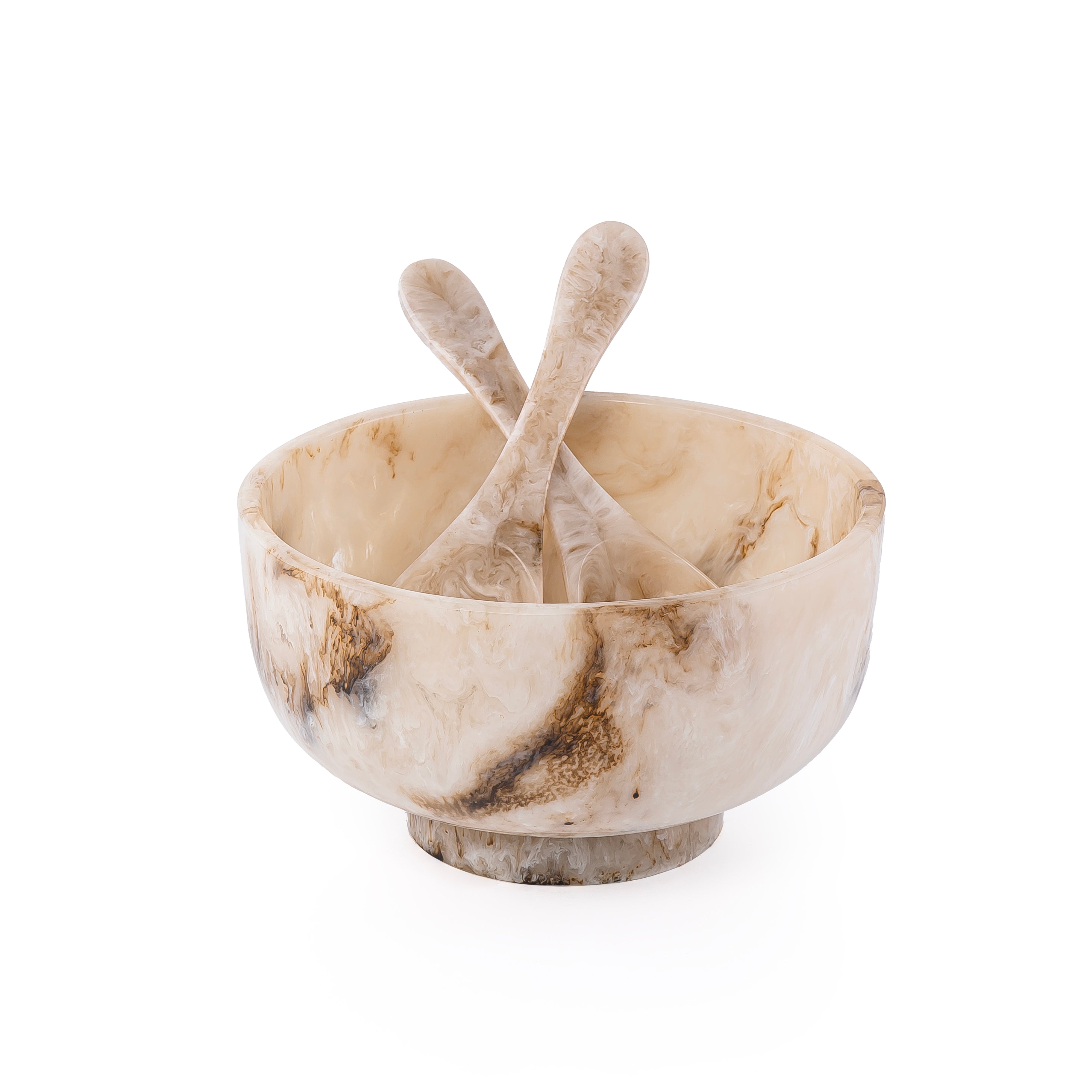 Resin Serving Bowl with 2 Spoons - Beige