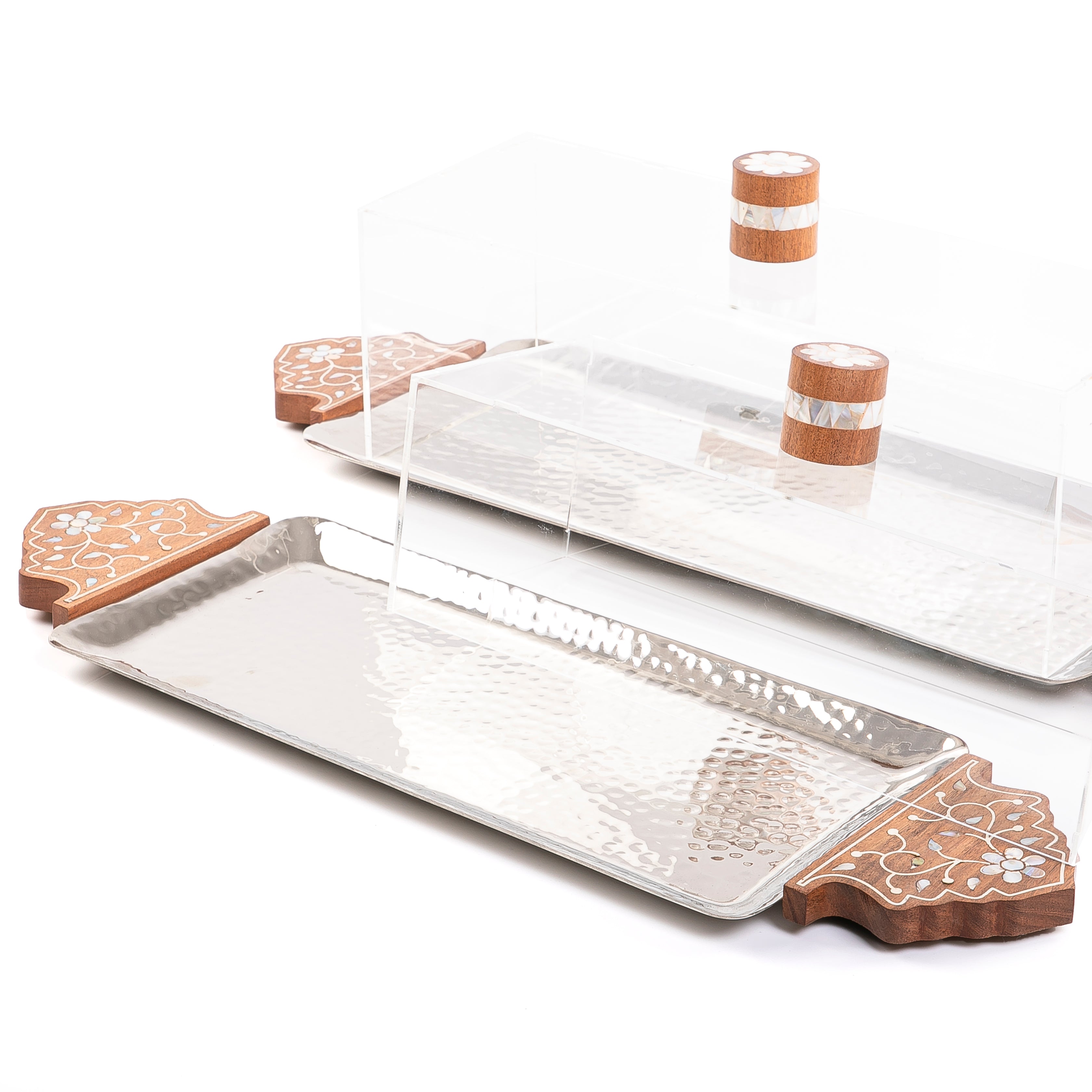 Set of 2 metal tray with acrylic cover