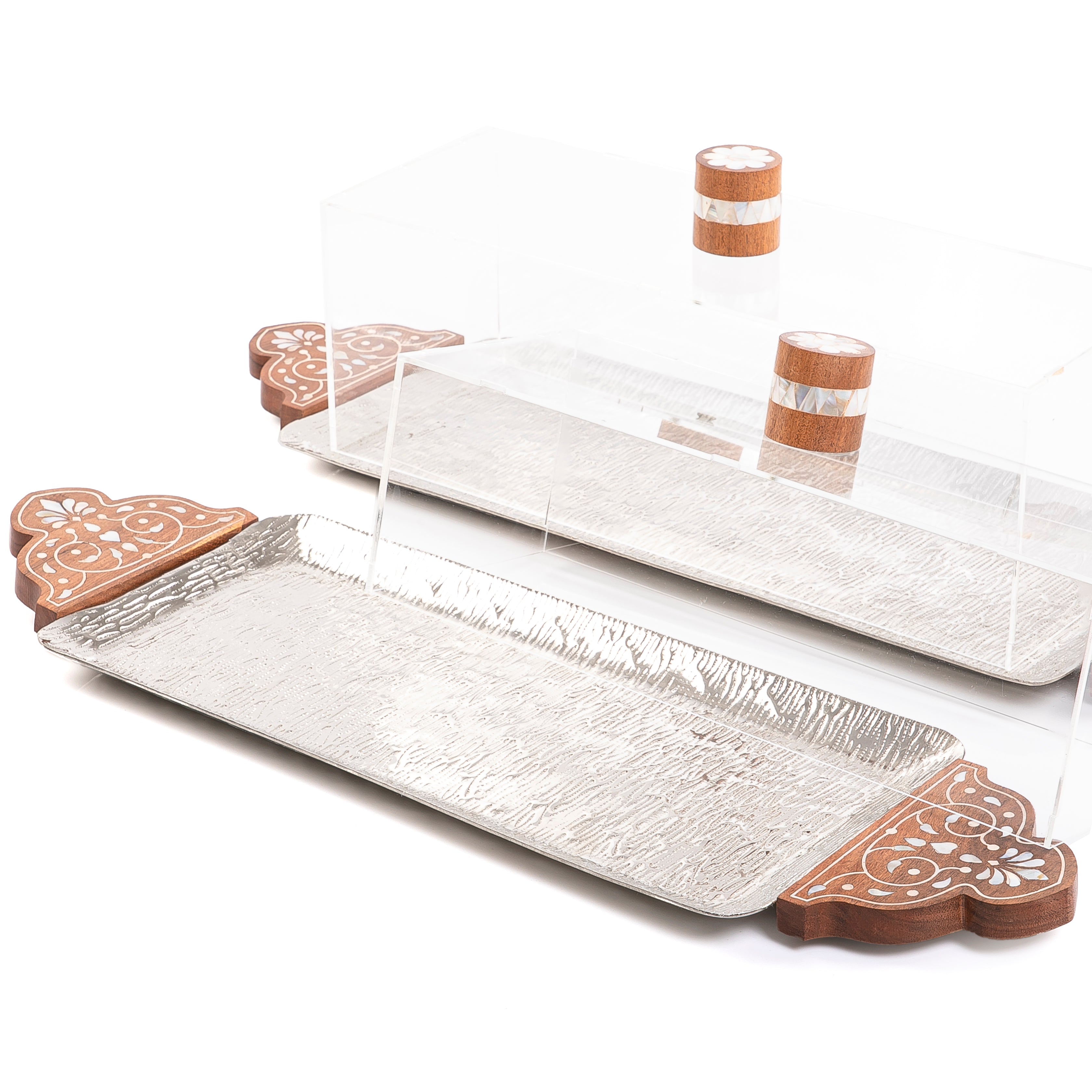 Set of 2 metal tray with acrylic cover