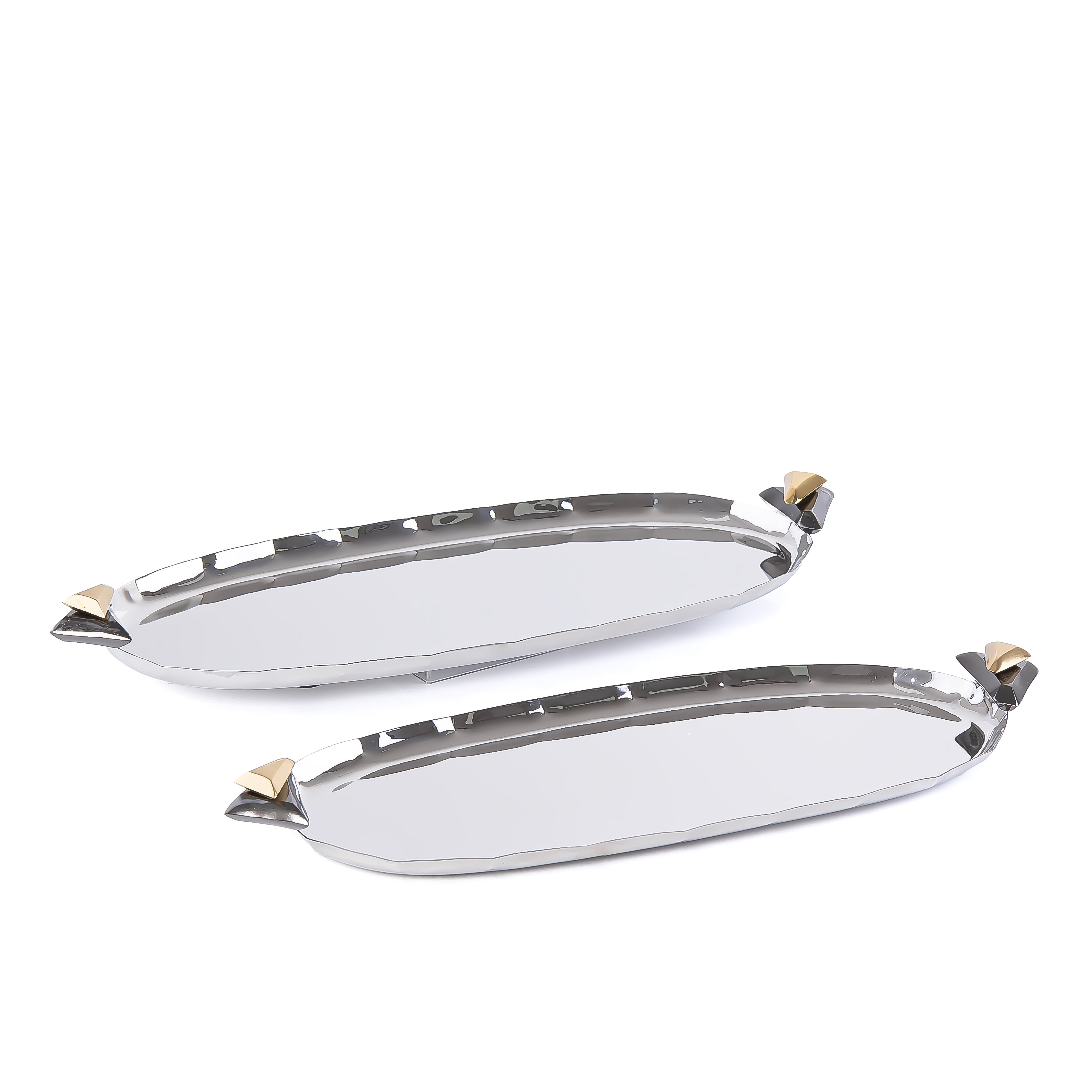 Set of 2 Oval Metal Tray with gift box - Gold and Black