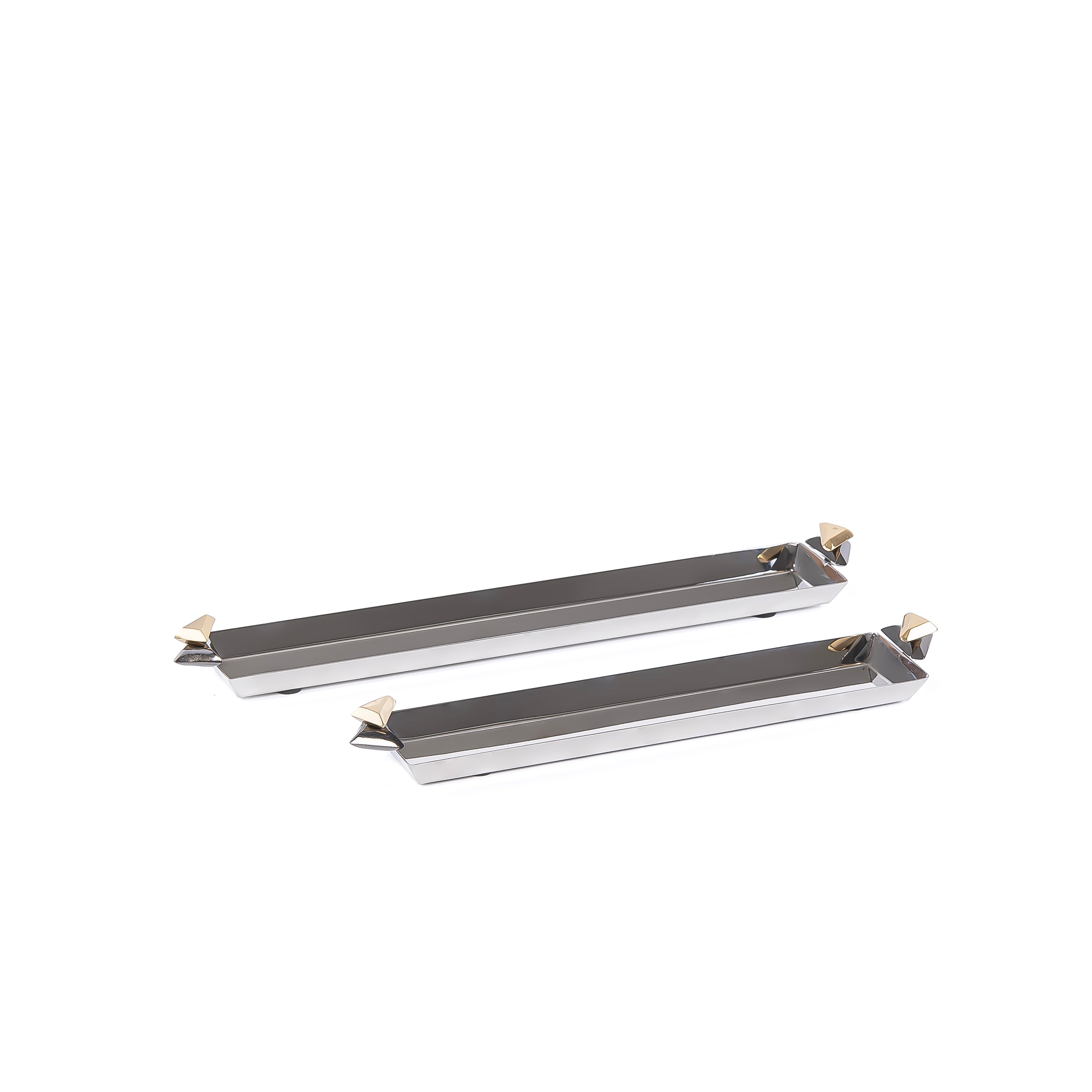 Set of 2 Long Metal Serving Tray with gift box - Black & Gold