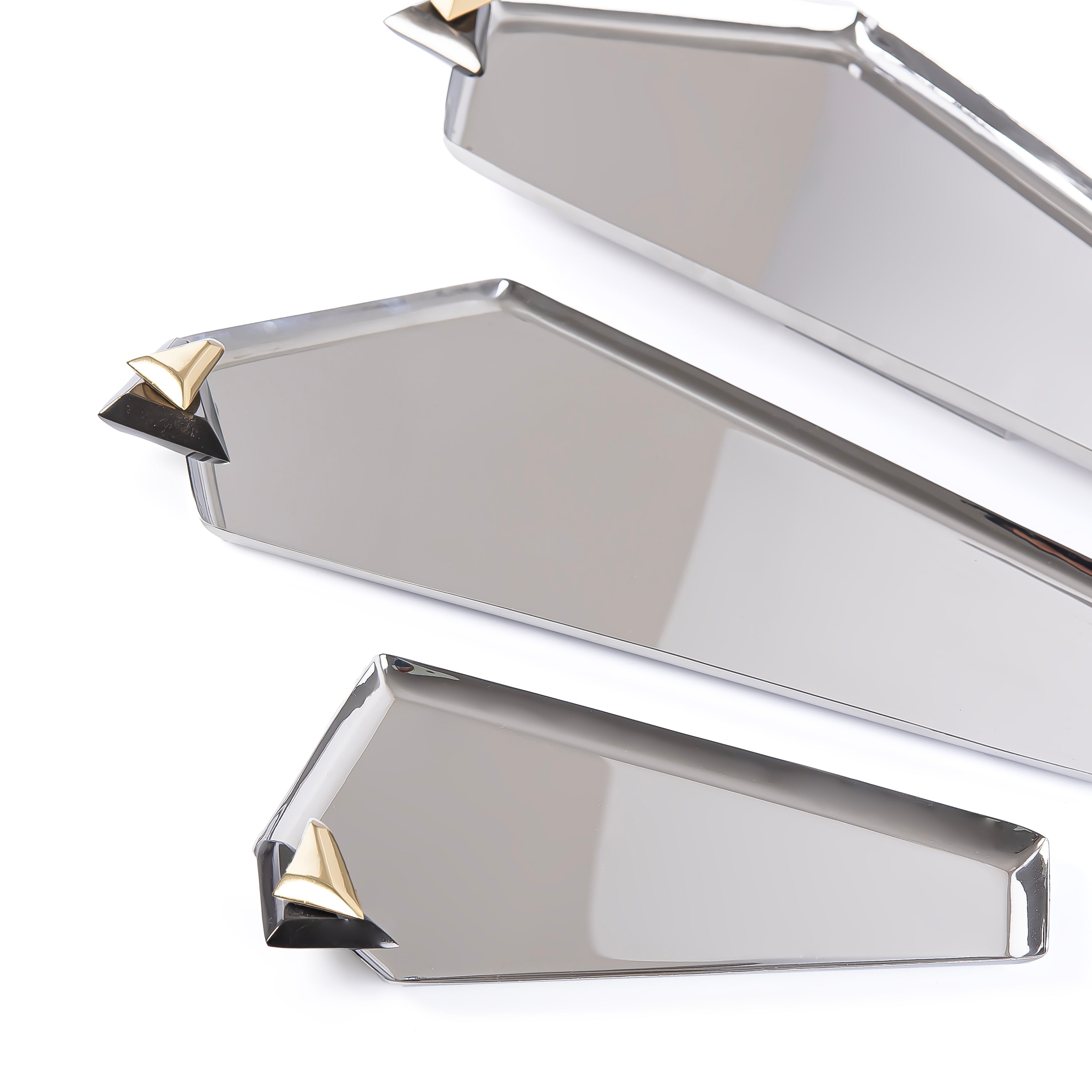 Set of 3 Metal Tray with gift box - Black & Gold