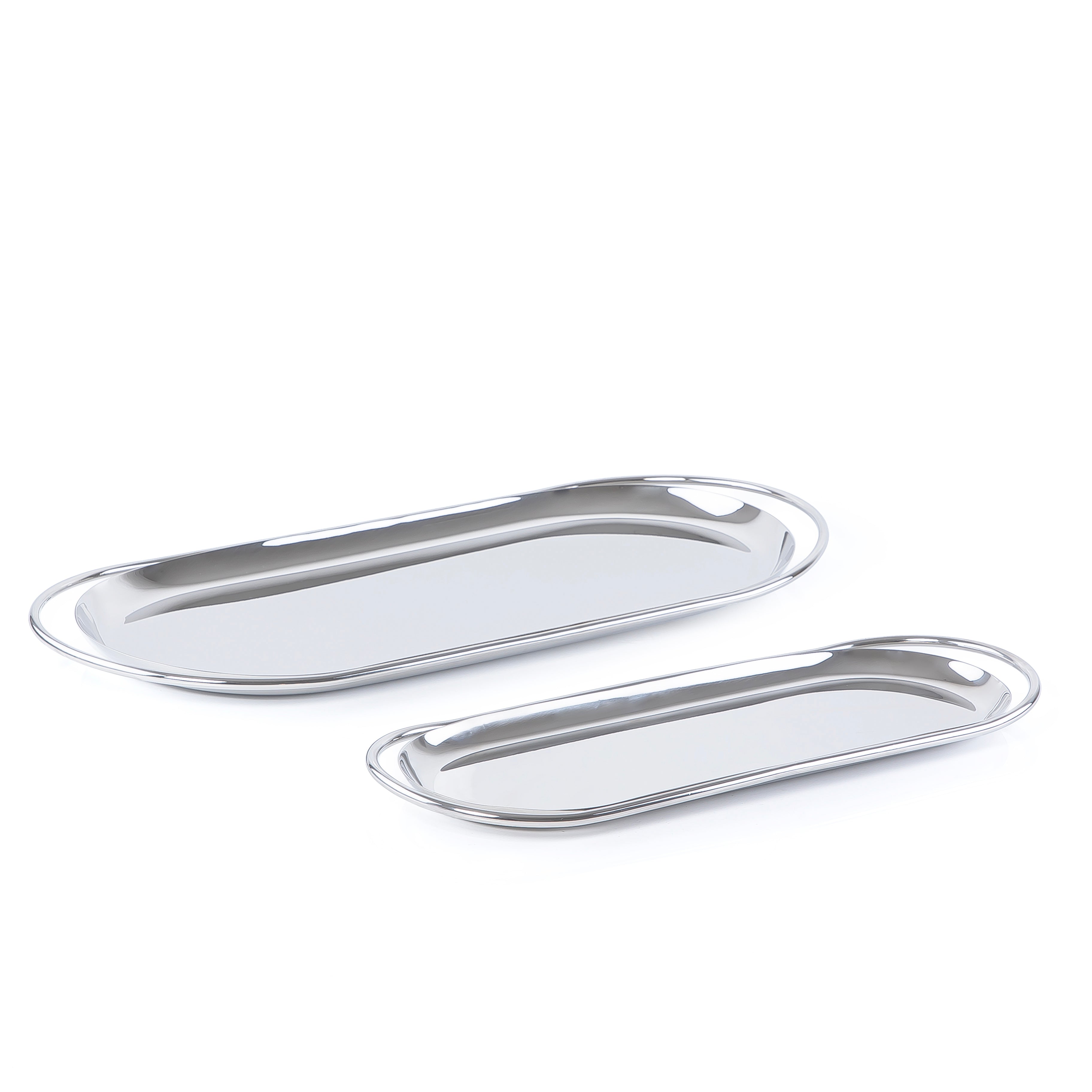 Set of 2 Oval Stainless Steel tray with gift box - Silver