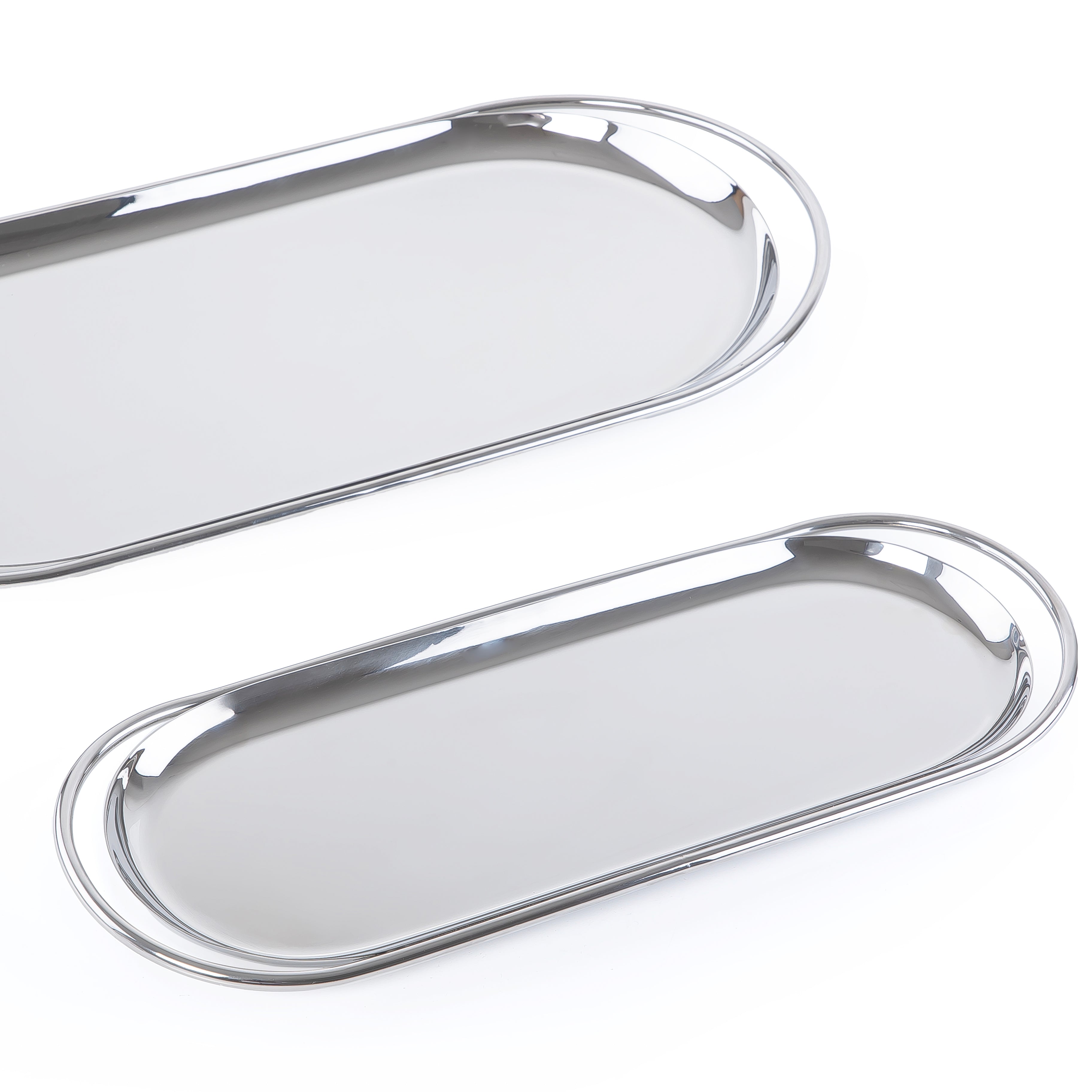 Set of 2 Oval Stainless Steel tray with gift box - Silver