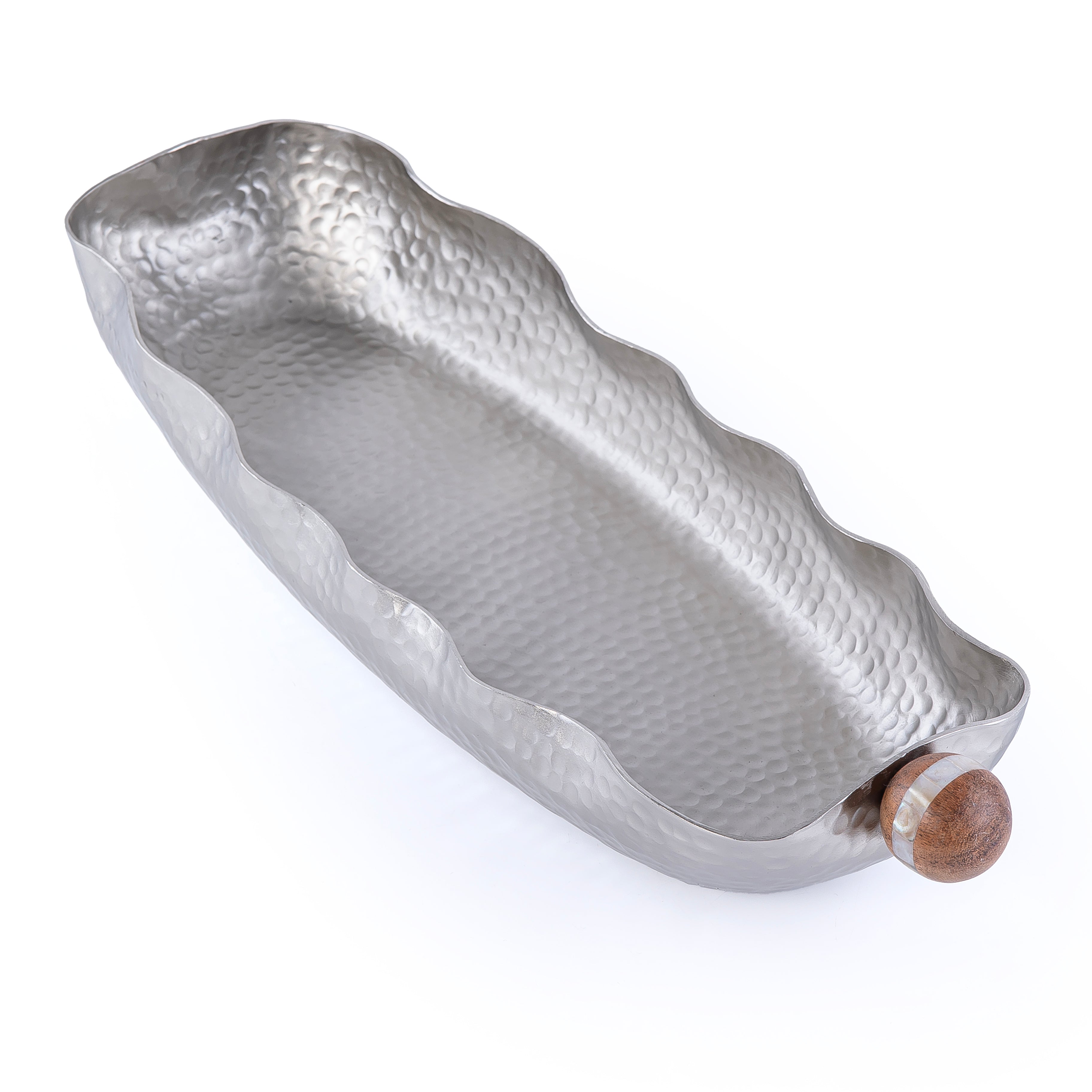 Oval Metal Plate With A Wooden Handle - Large