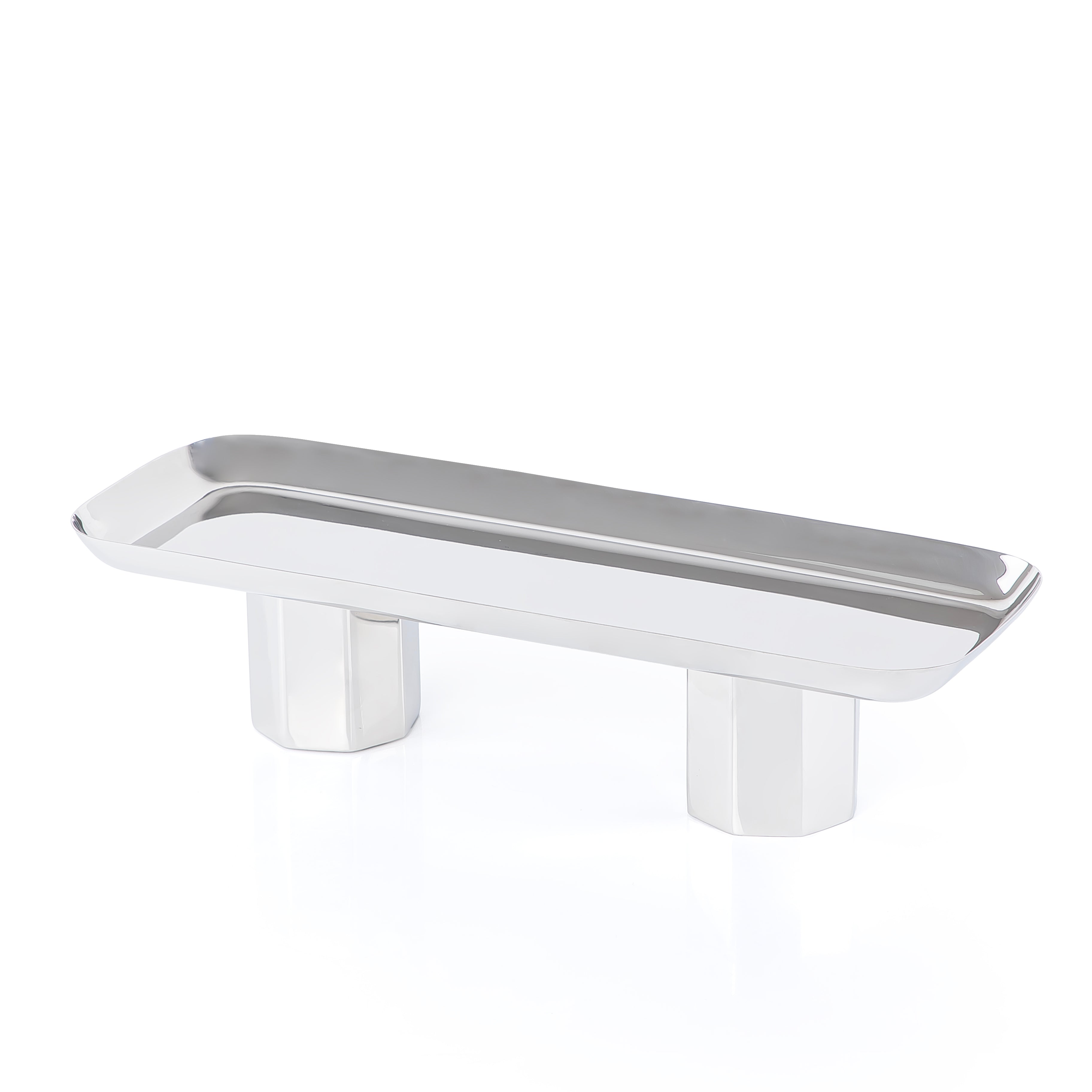 Rectangular silver metal stand with legs - large
