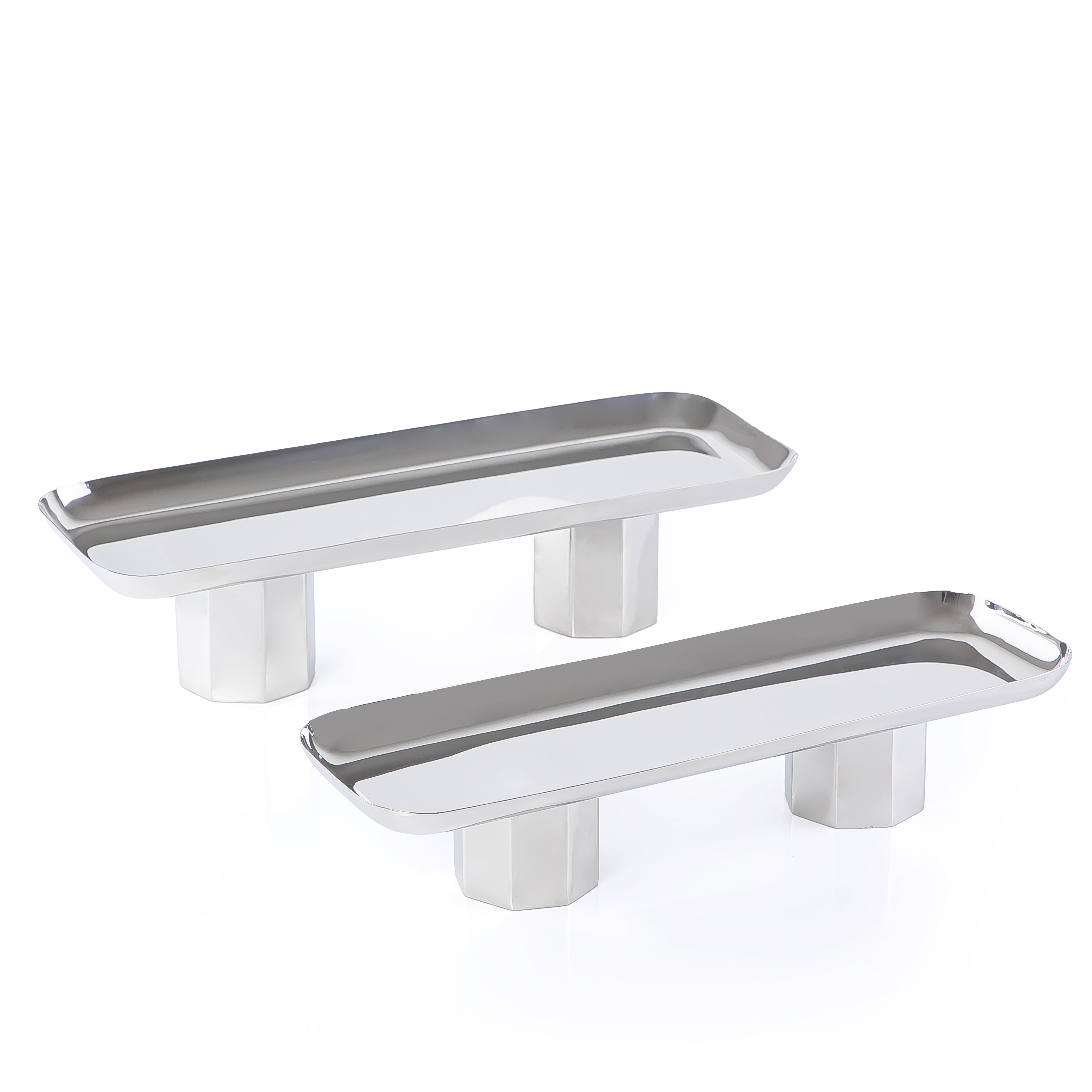 Set of 2 Rectangular silver metal stand with legs with gift box - Silver