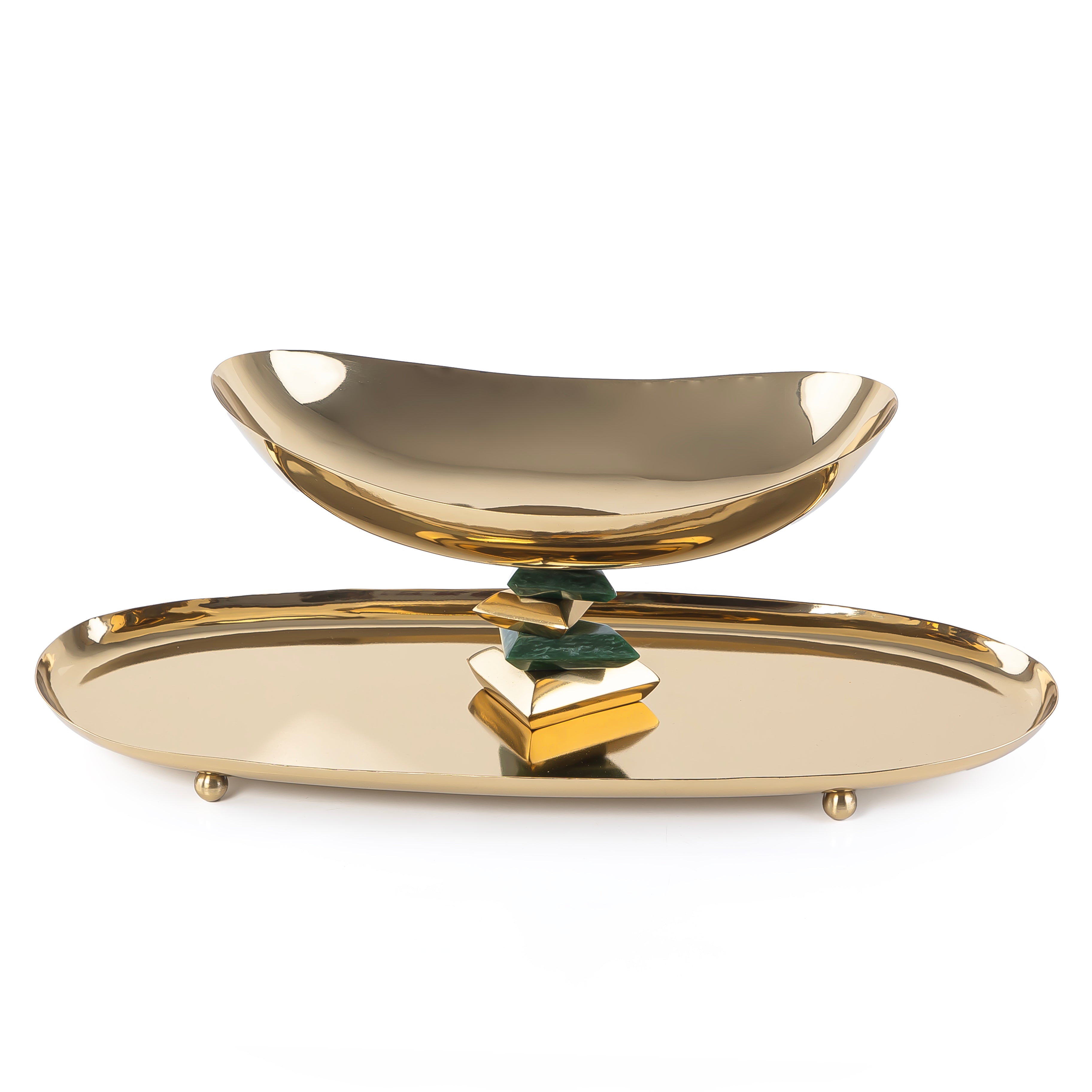 Oval Metal Dish with Bowl 2-Tires with gift box - Gold