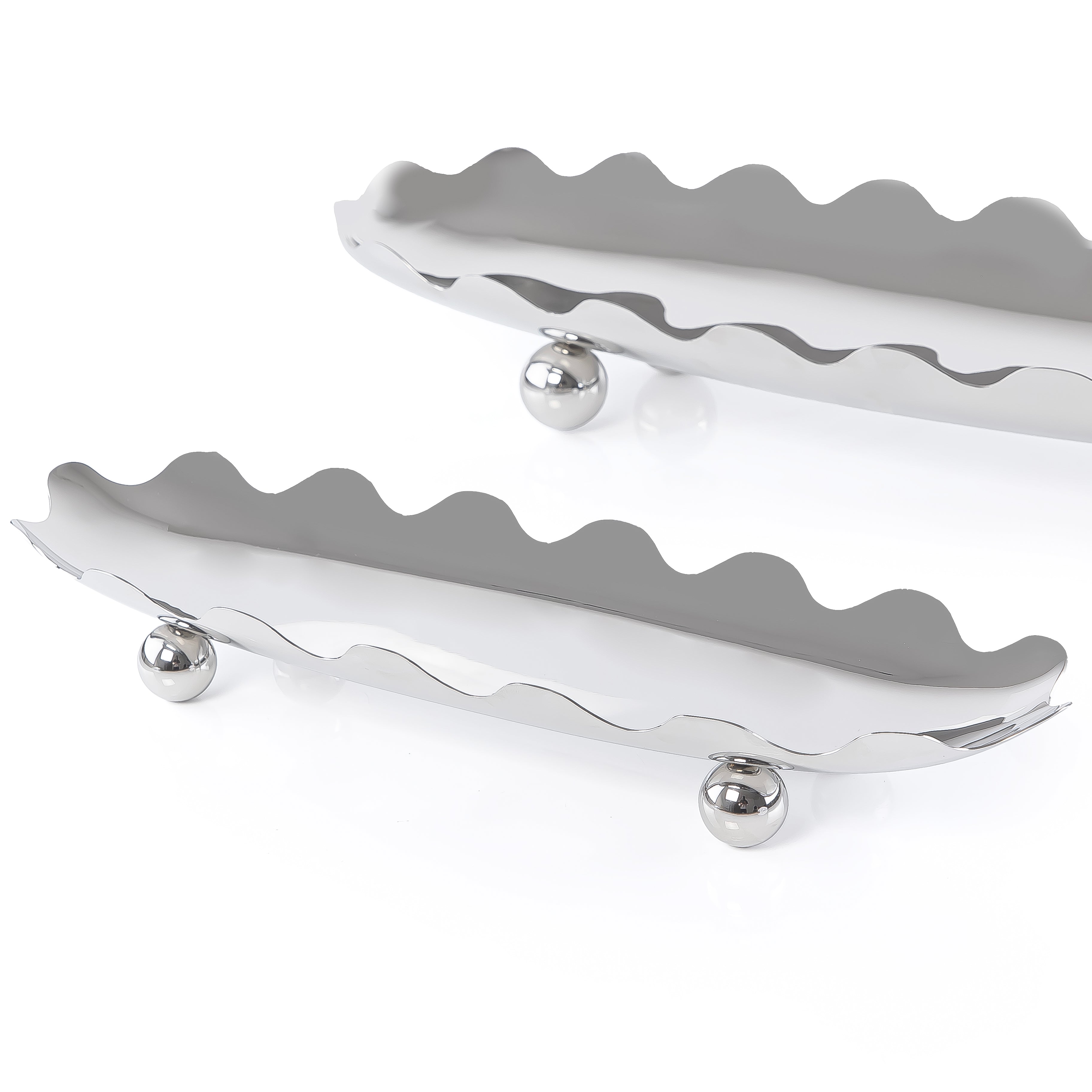 Set of 2 Oval Metal stand With wavy edges with gift box - Silver