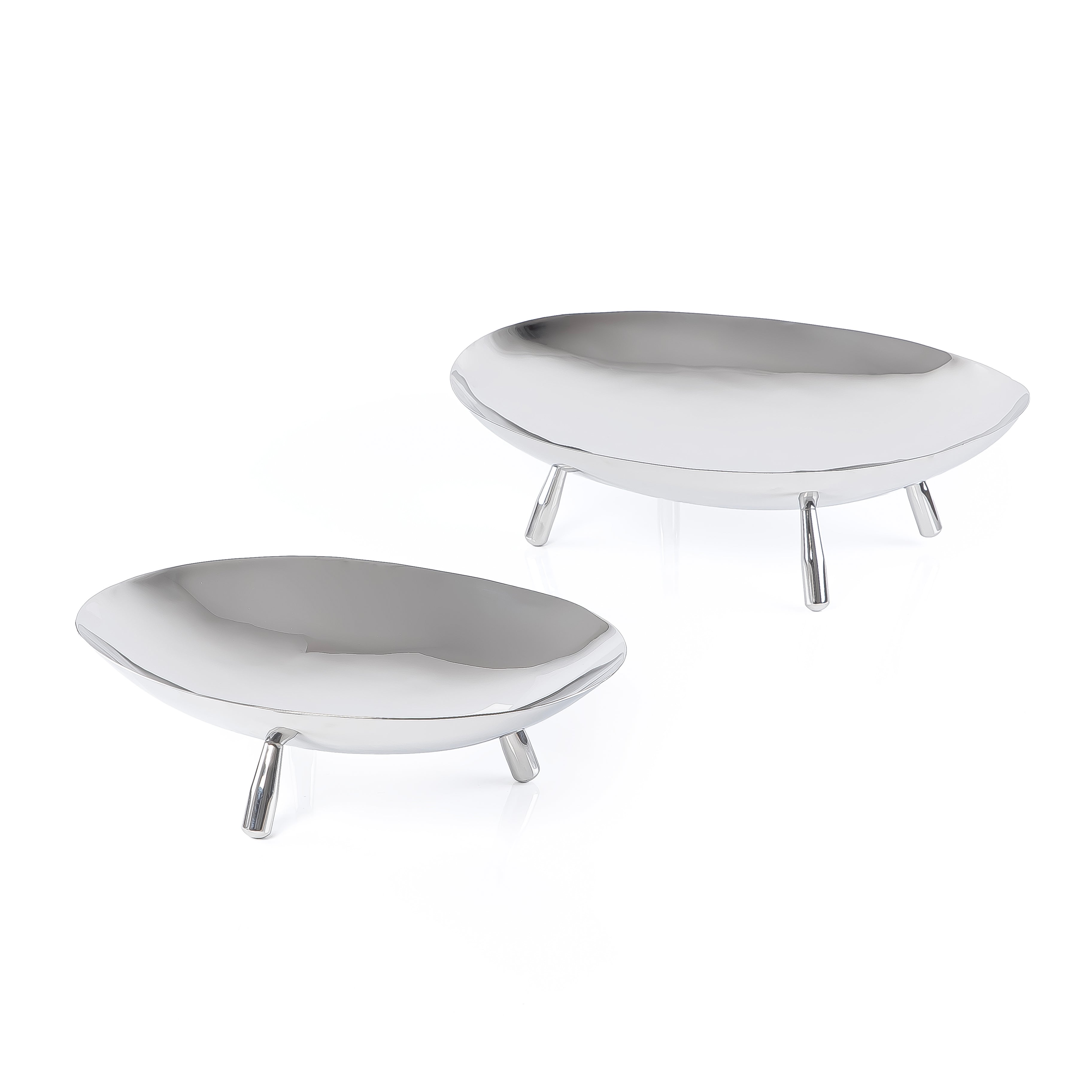 طقم مكون من 2 ستاند تقديم بيضاوي معدن مع بوكس هدايا - فضي