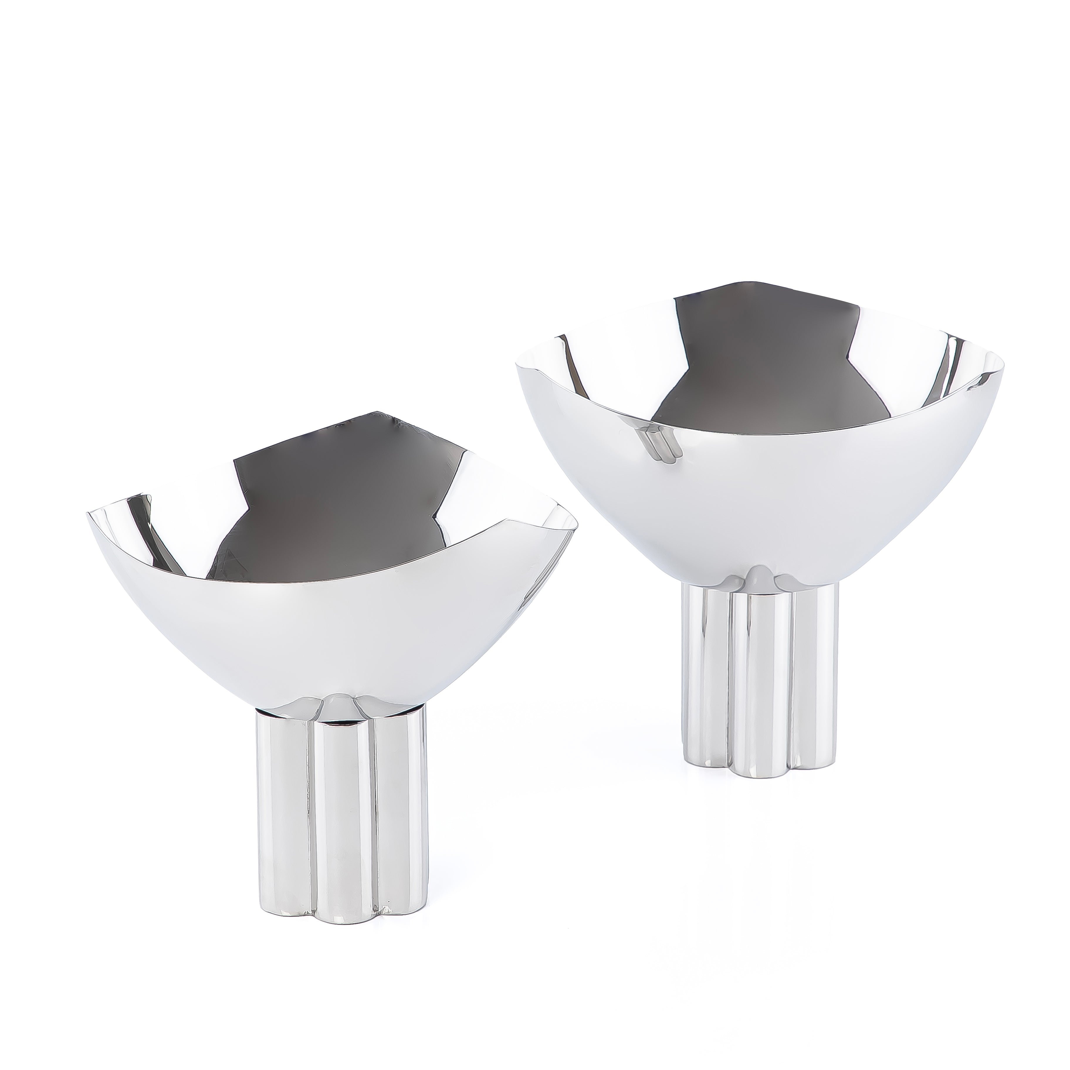 Set of 2 Metal Serving Bowl with base stand with gift box - Silver