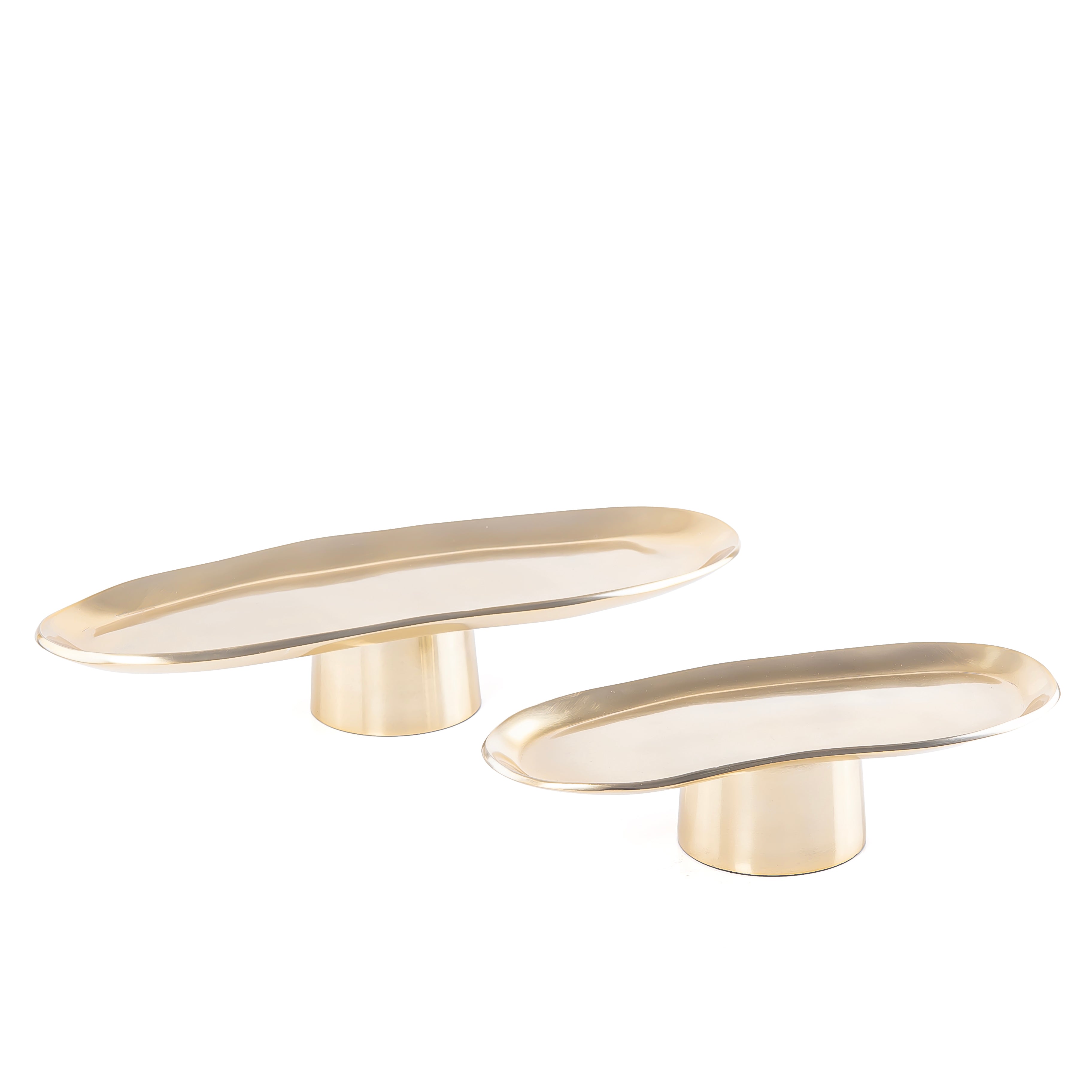 Set of 2 Oval Metal Serveware Stand - Gold