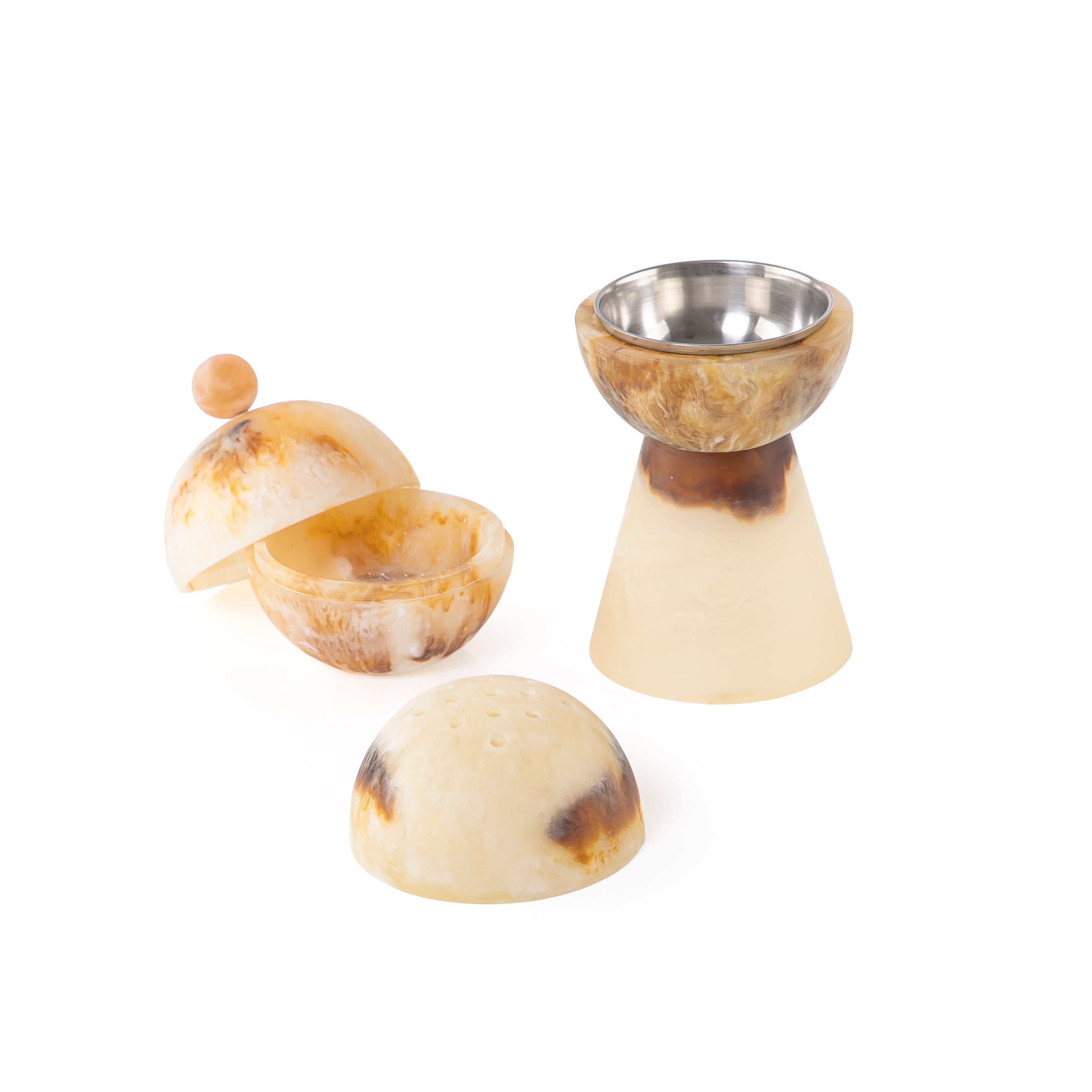 Round resin mabkhar with cover & bakhoor box - yellow