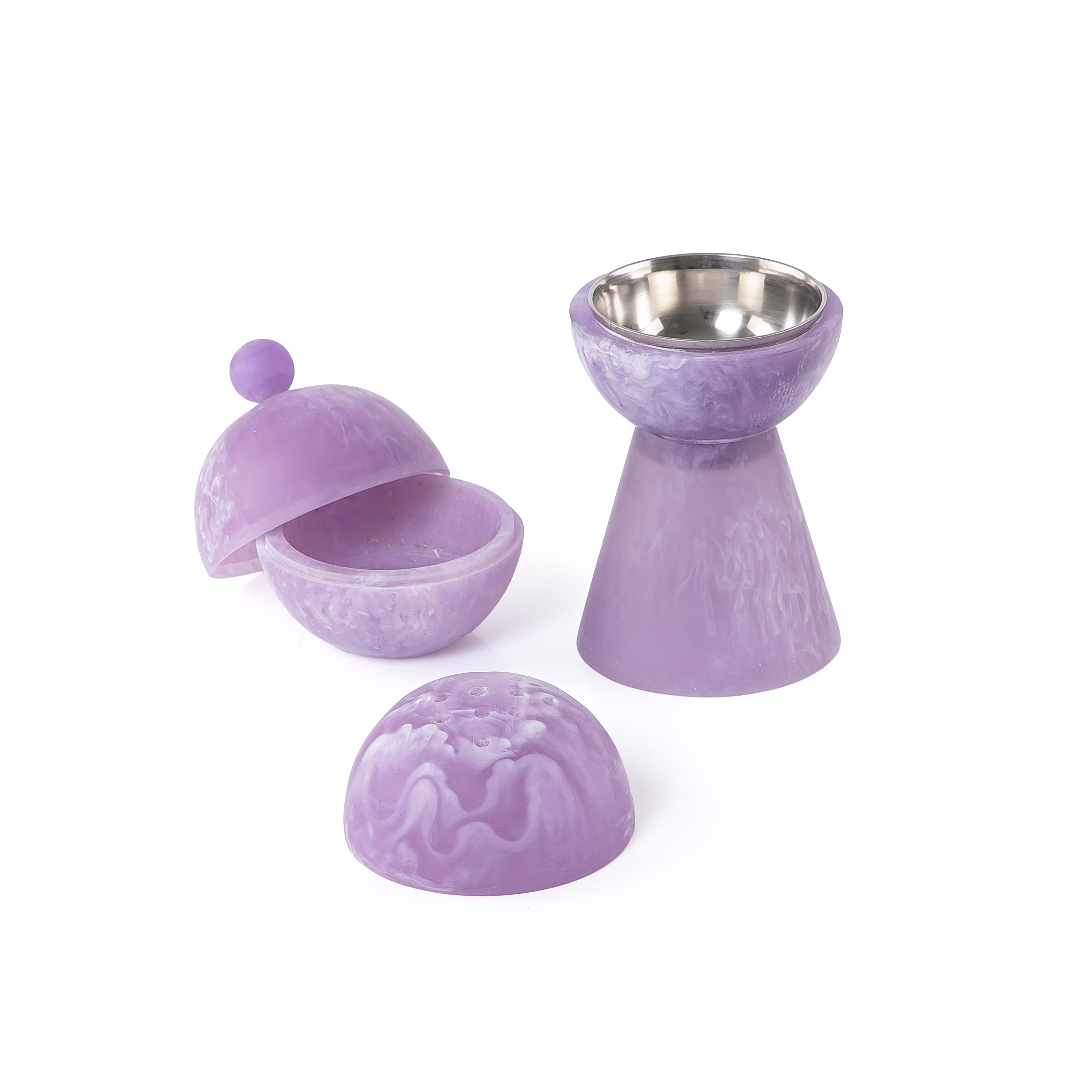 Round resin mabkhar with cover & bakhoor box - purple