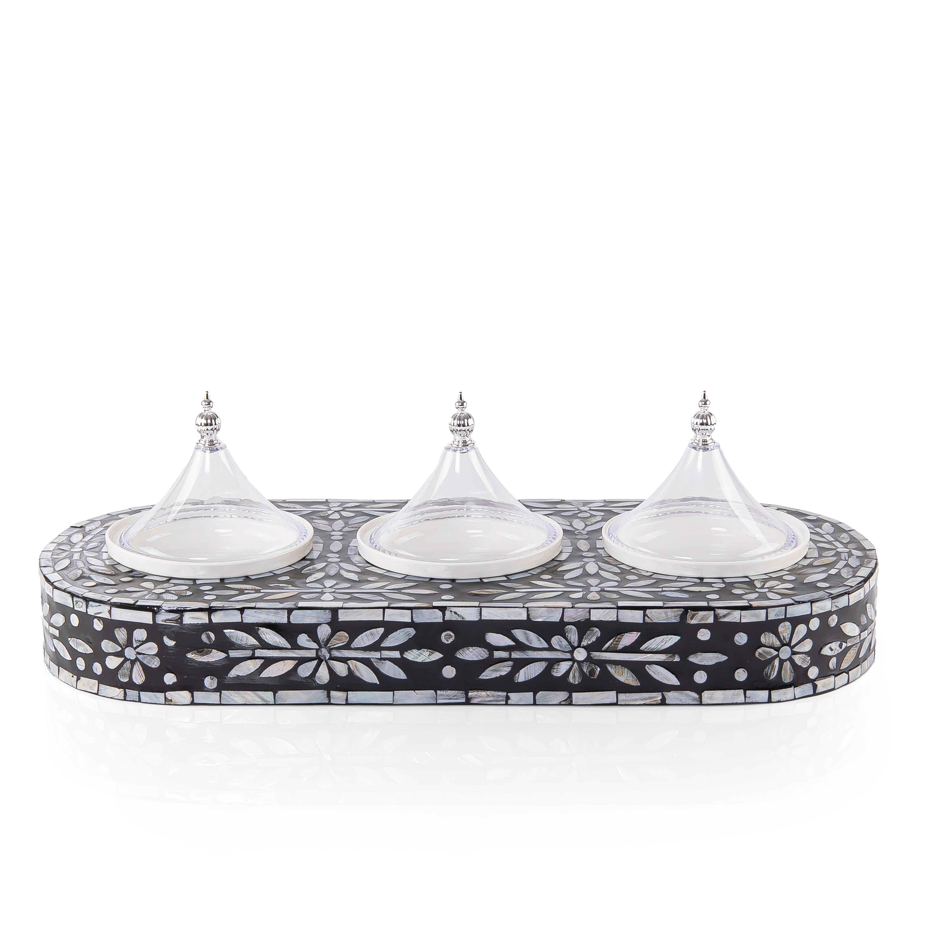 Set of Rectangle Tray with 3 Plates and gift box - Black