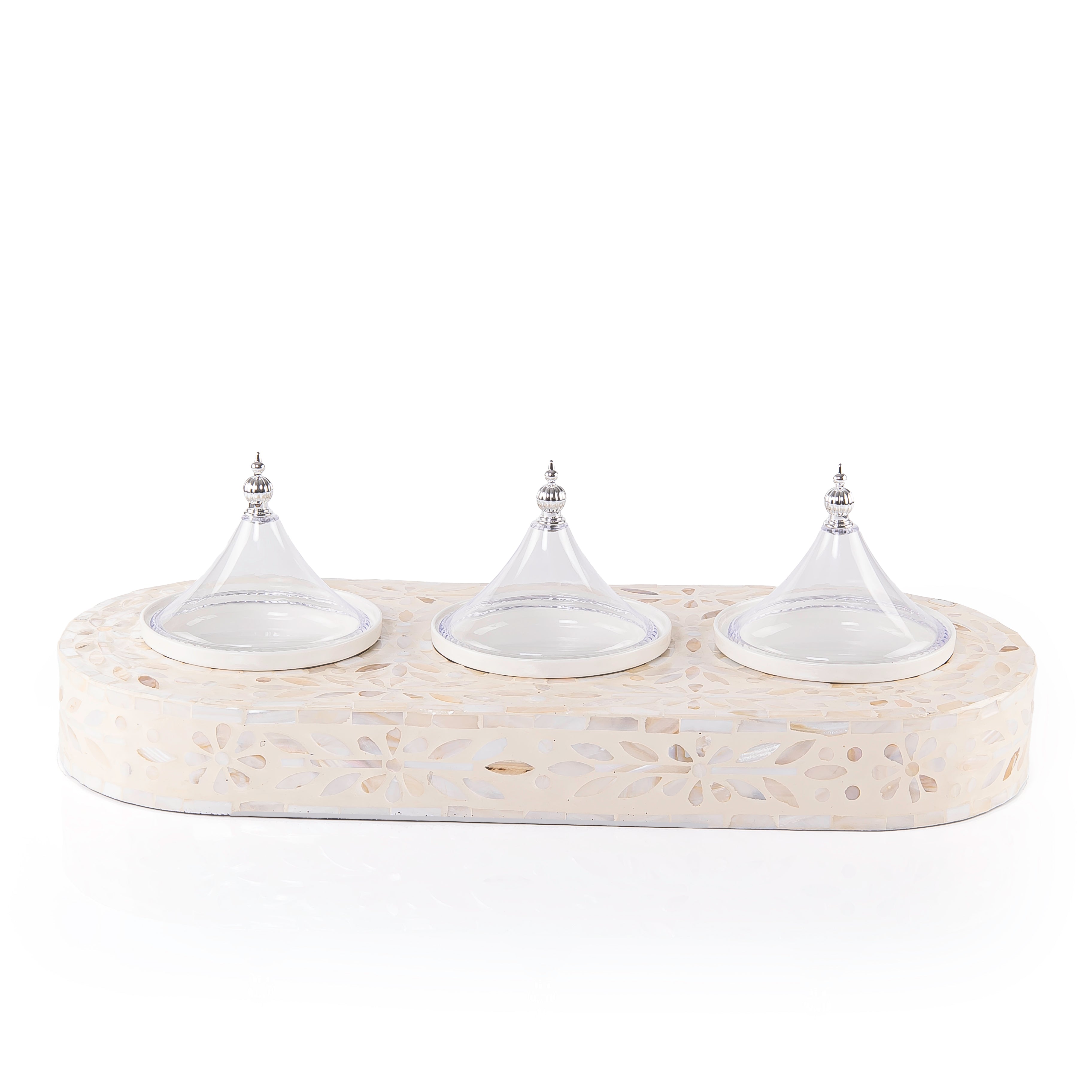 Set of Rectangle Tray with 3 Plates and gift box - Cream