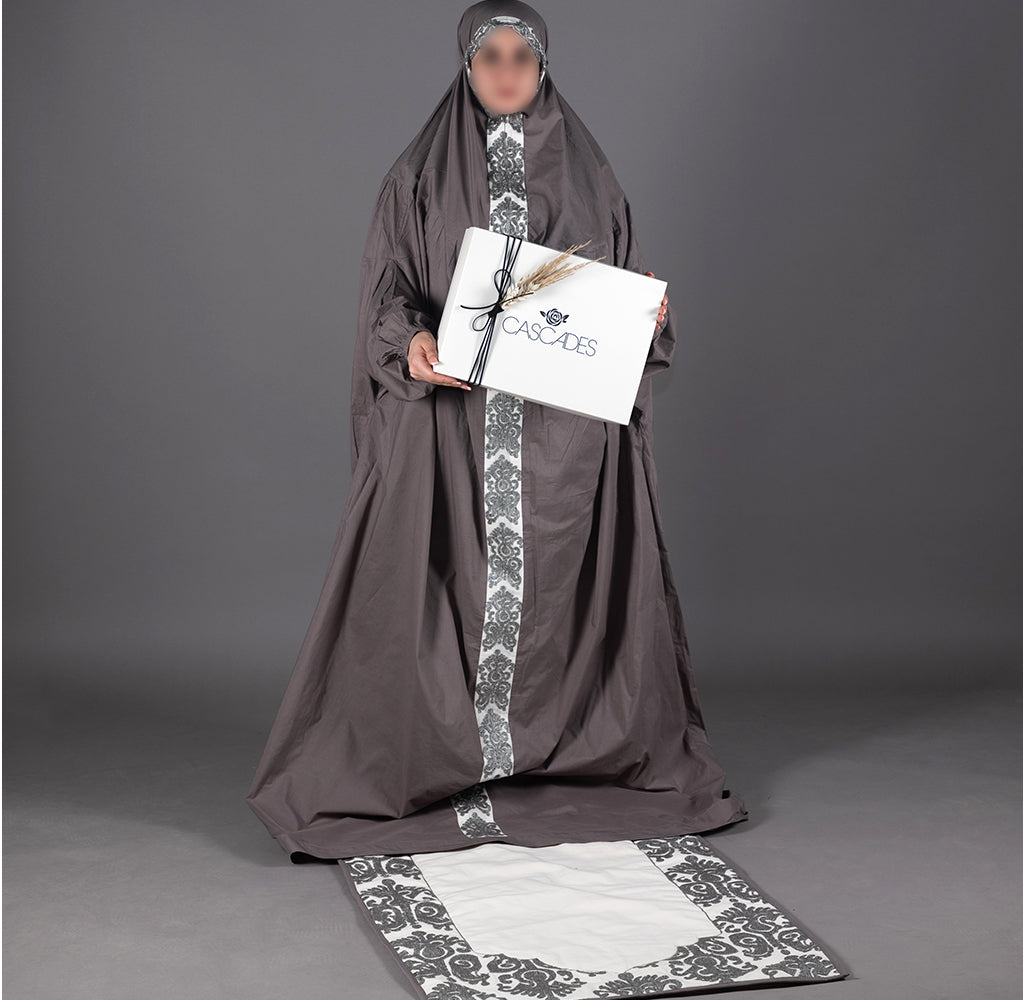 طقم الصلاة الإسلامي الفاخر - رمادي