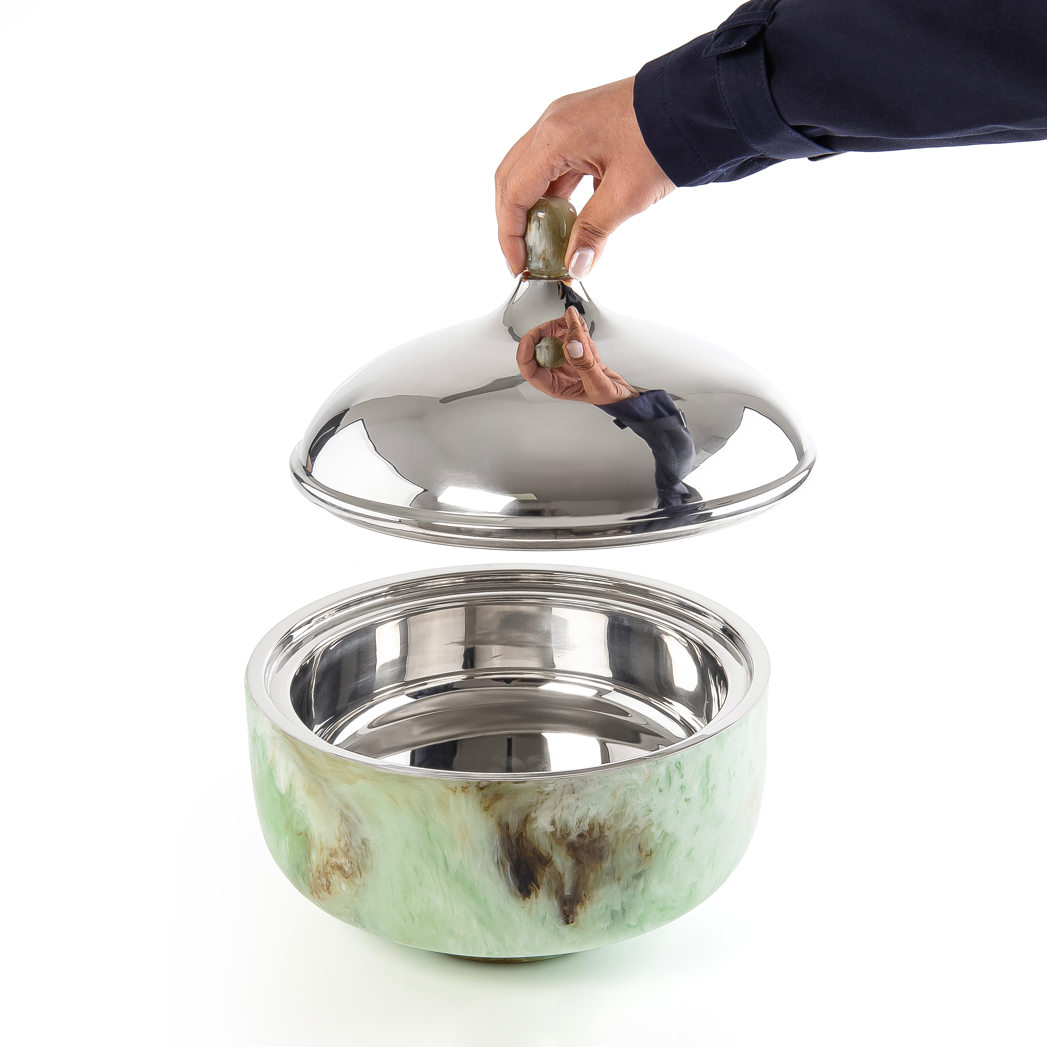 Large Resin insulated Pot with Cover - Green