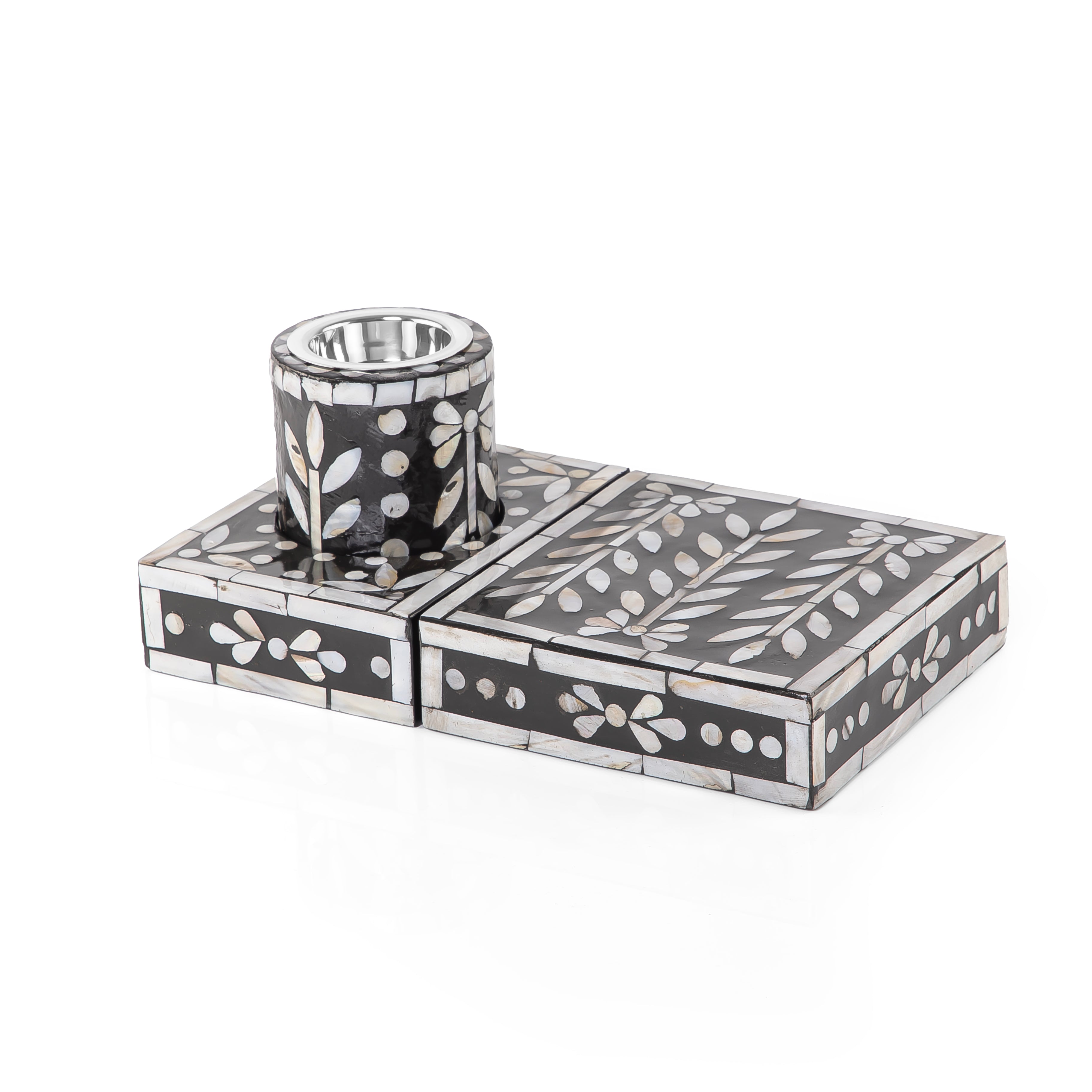 Set of Mother of Pearl Mabkhara and Incense Box