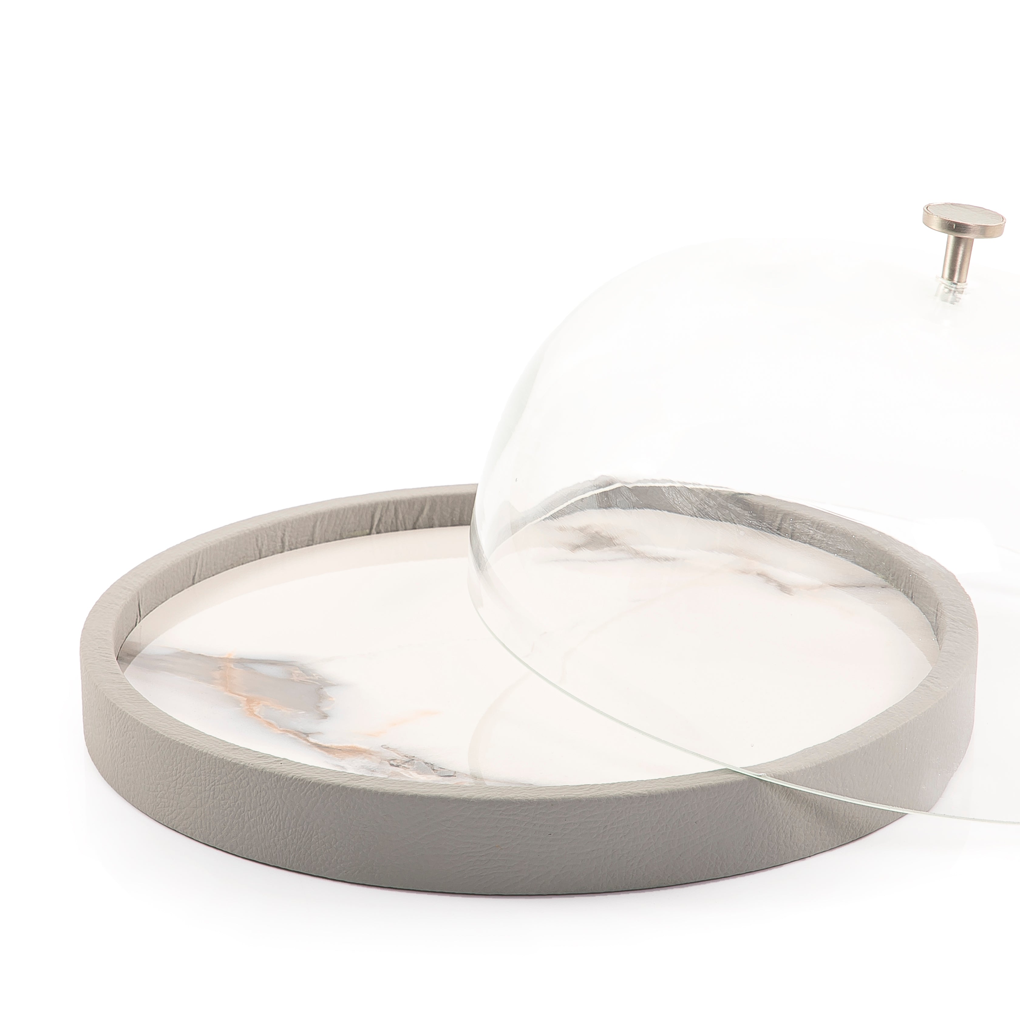 Leather Plate with glass cover - Gray