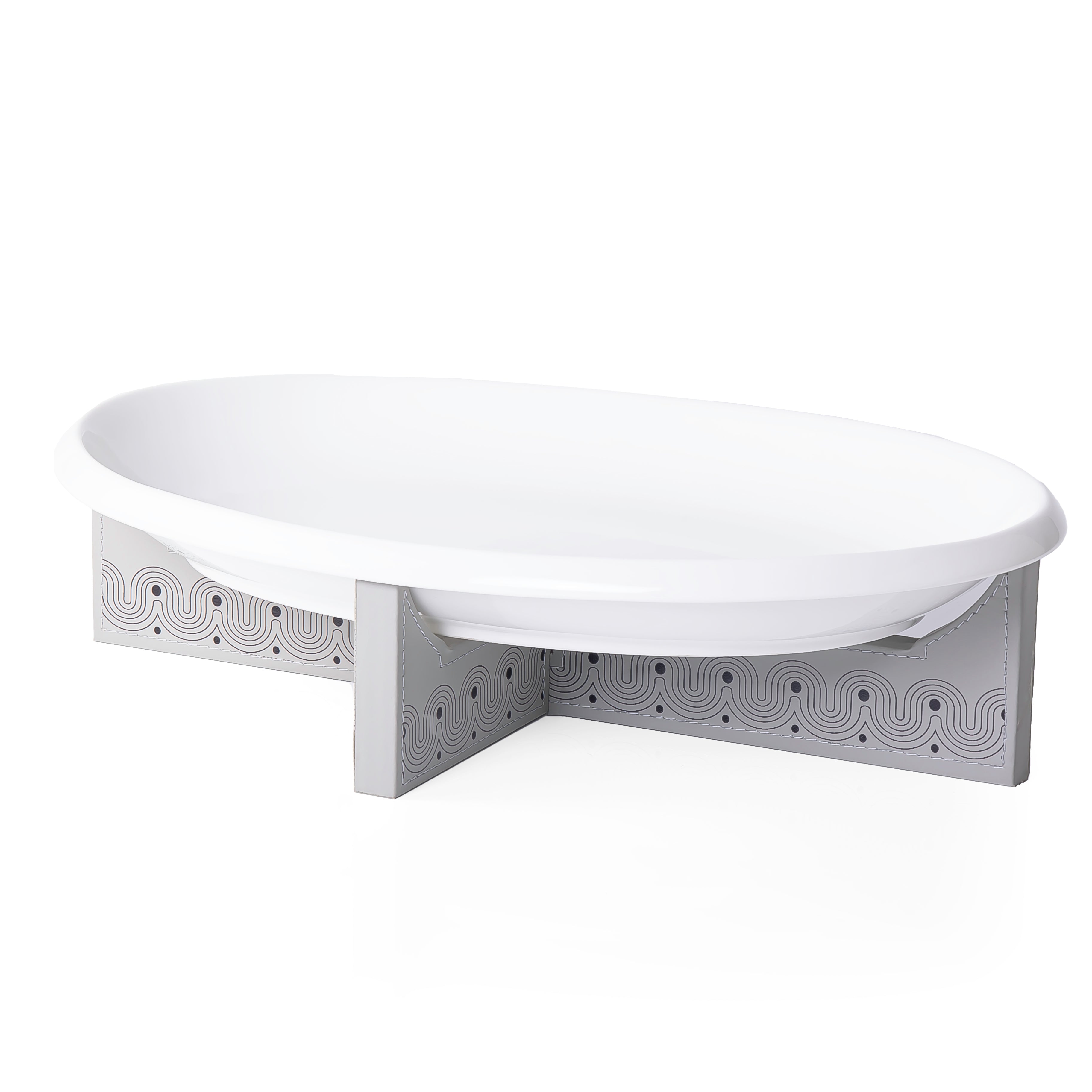 Dark Grey Leather Stand with Ceramic Plate - large