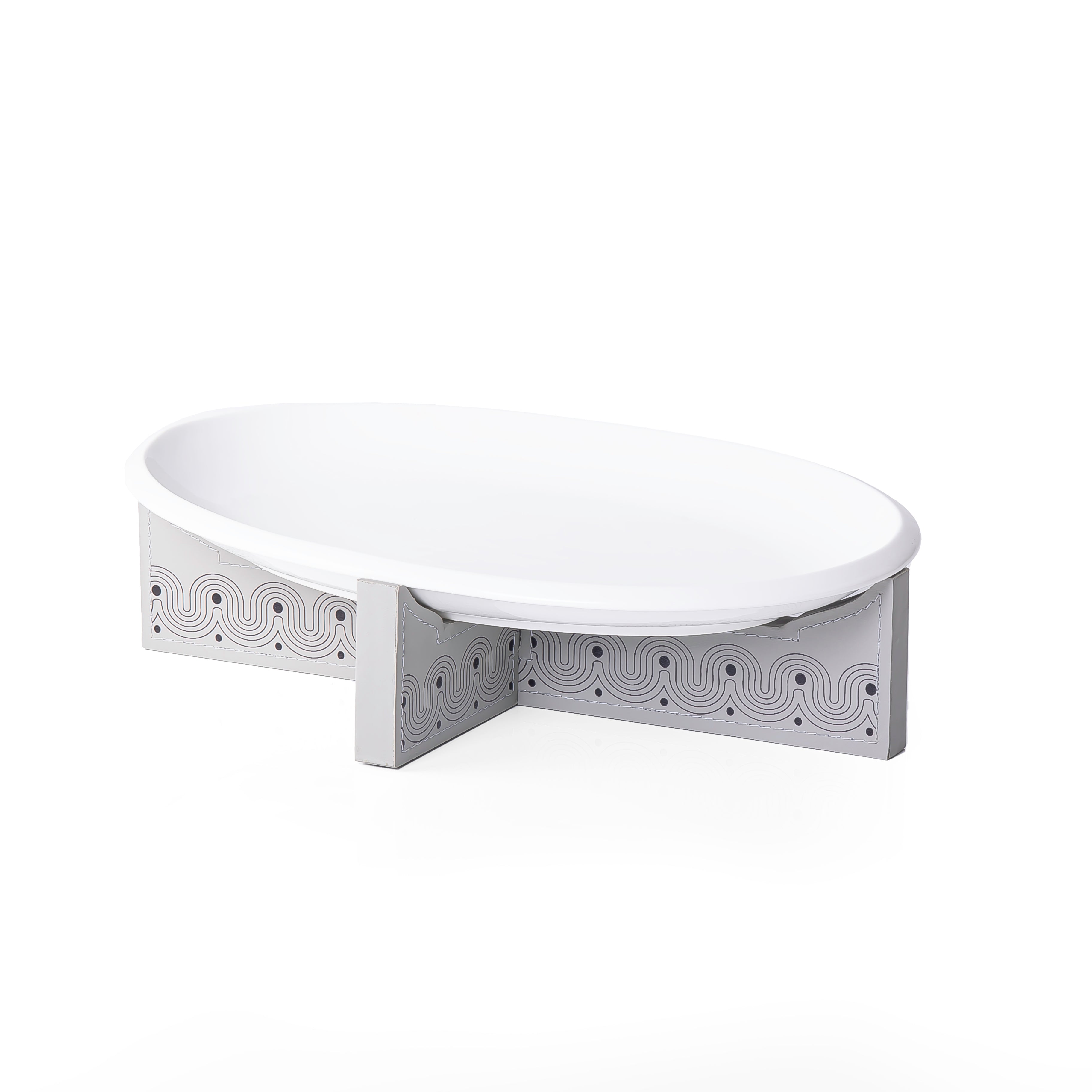 Dark Grey Leather Stand with Ceramic Plate - small
