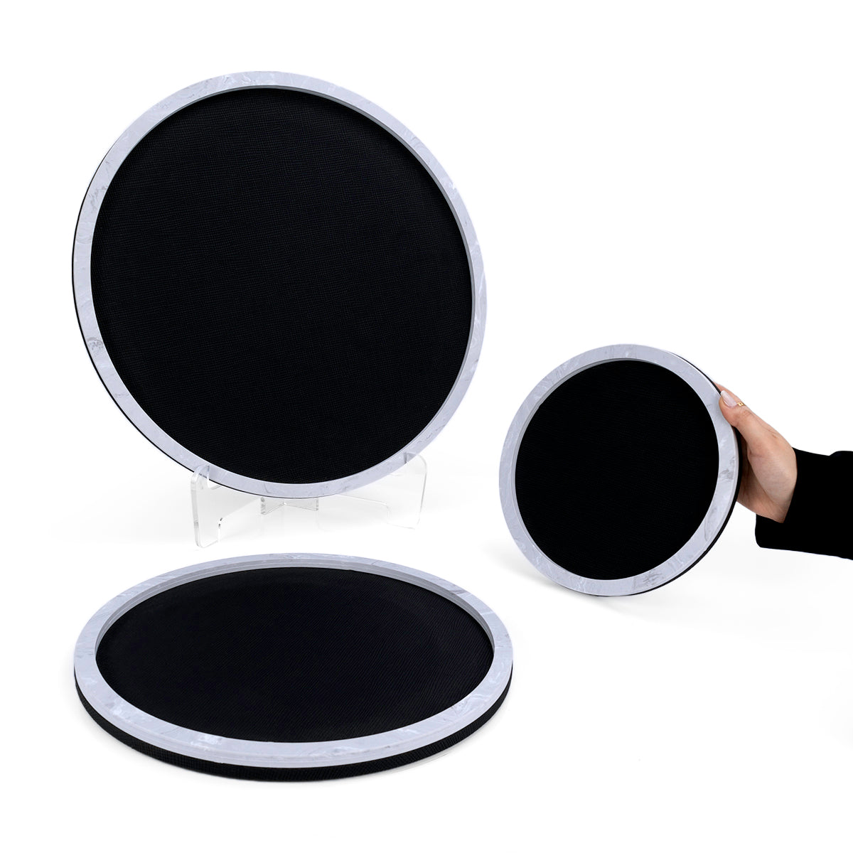 Set of 3 round leather trays