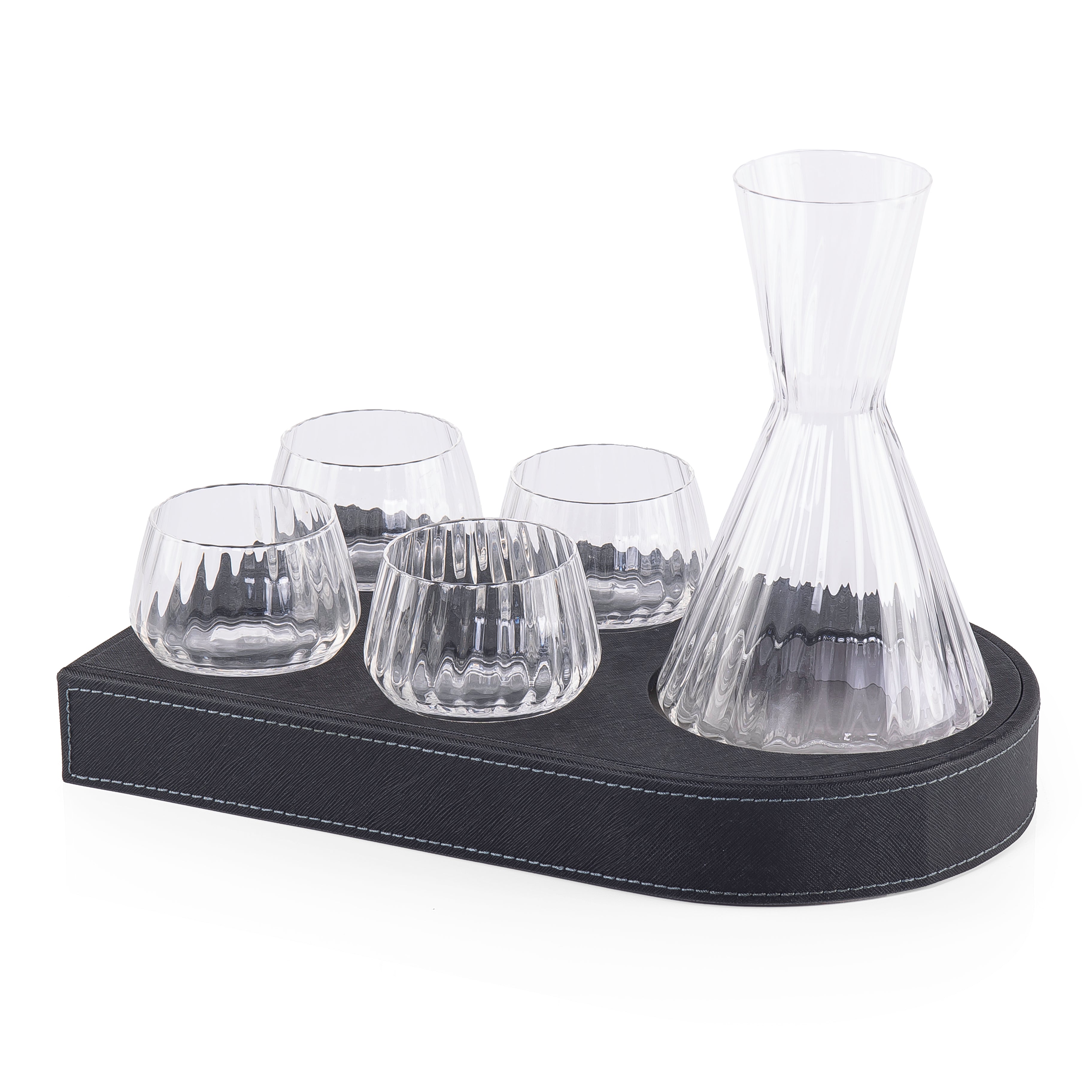 Set of leather Tray With Jug & 4 Glasses