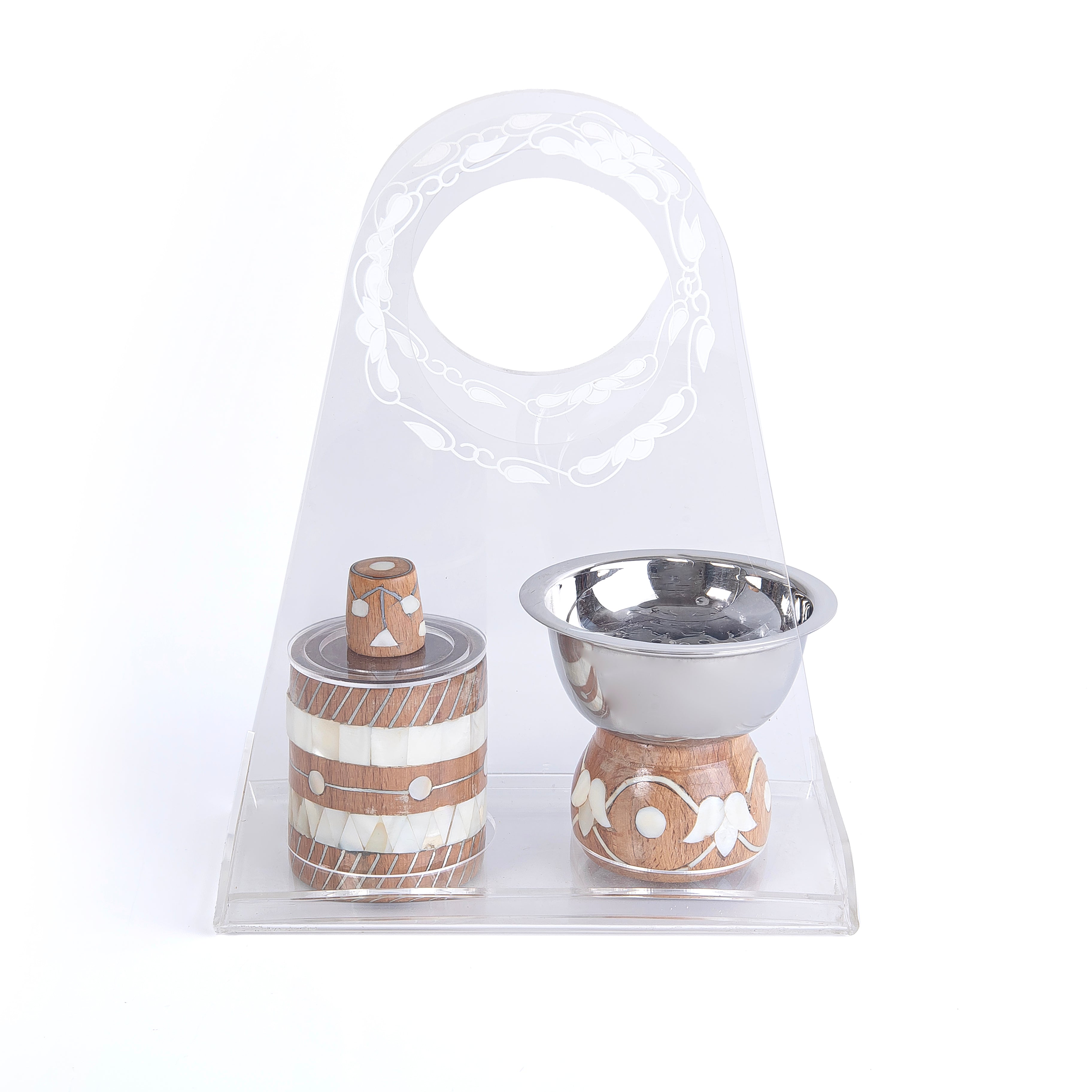 Elegant Mother of Preal & Wooden Mabkhar Set of 2 pcs - Brown
