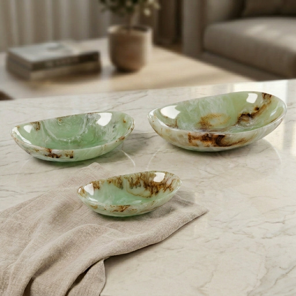 Set of 3 Resin Oval Plate with gift box - Green