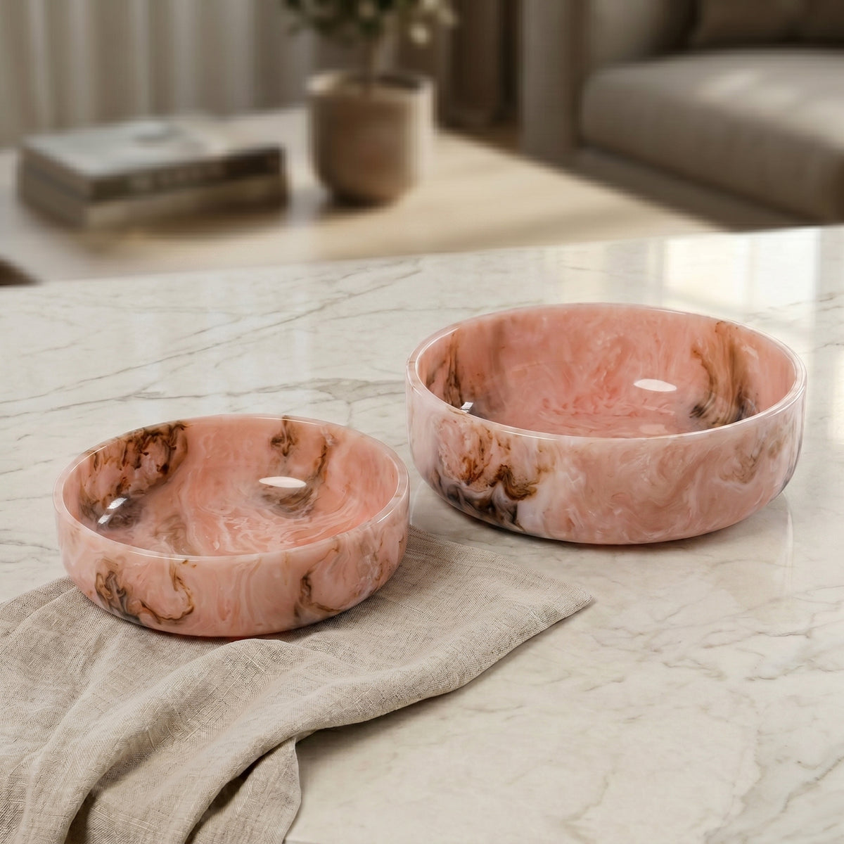 Set of 2 Resin Bowls with gift box - Pink