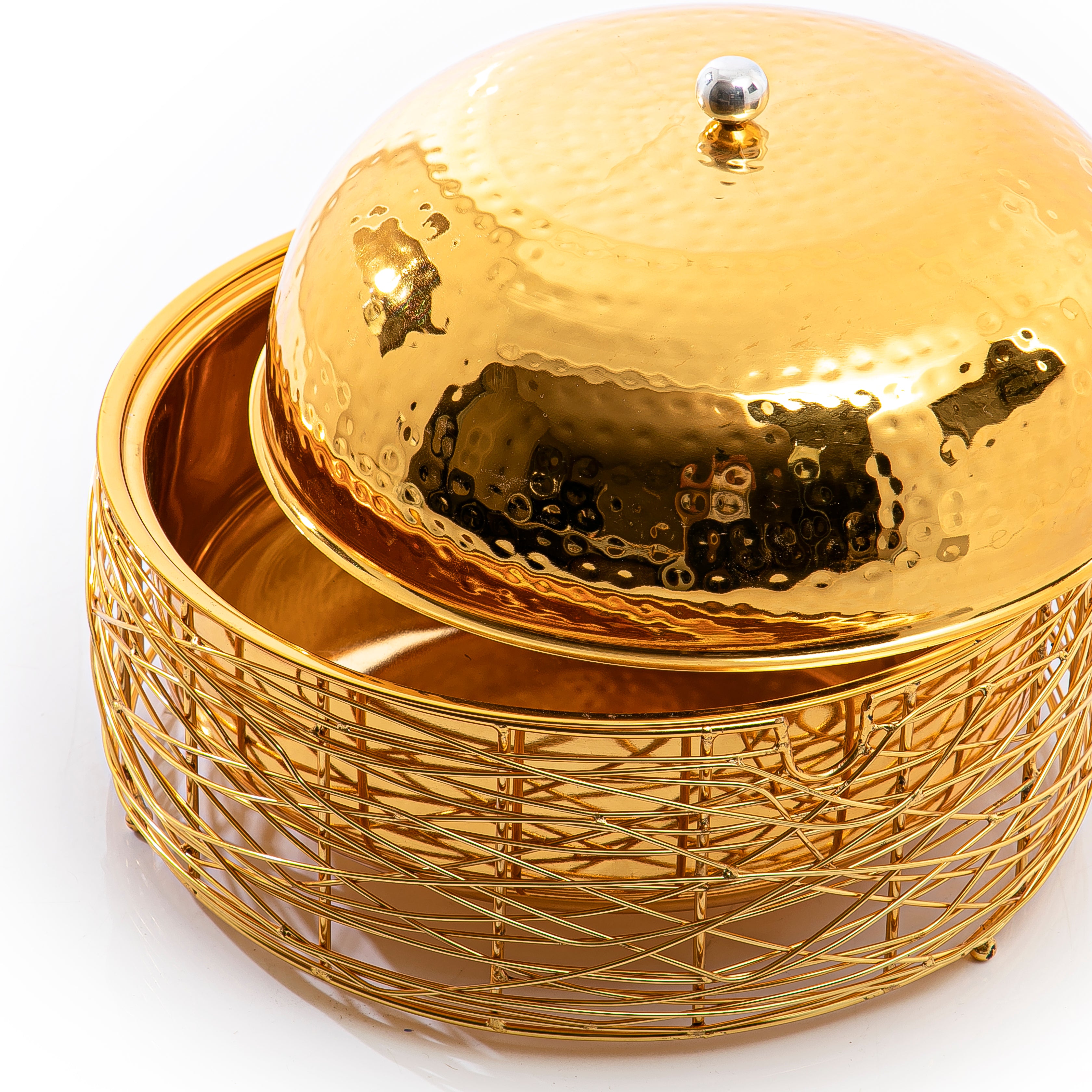 gold round metal food preserver