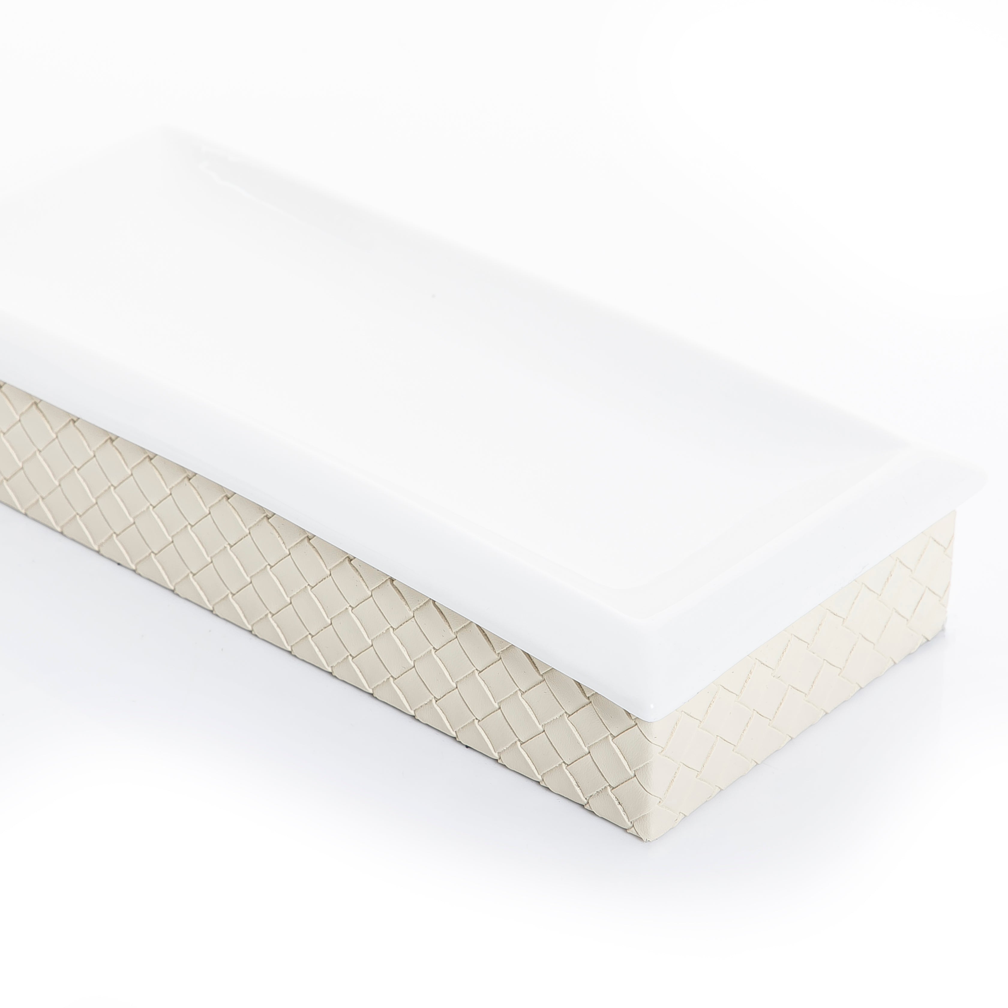 rectangular ceramic plate with white leather base
