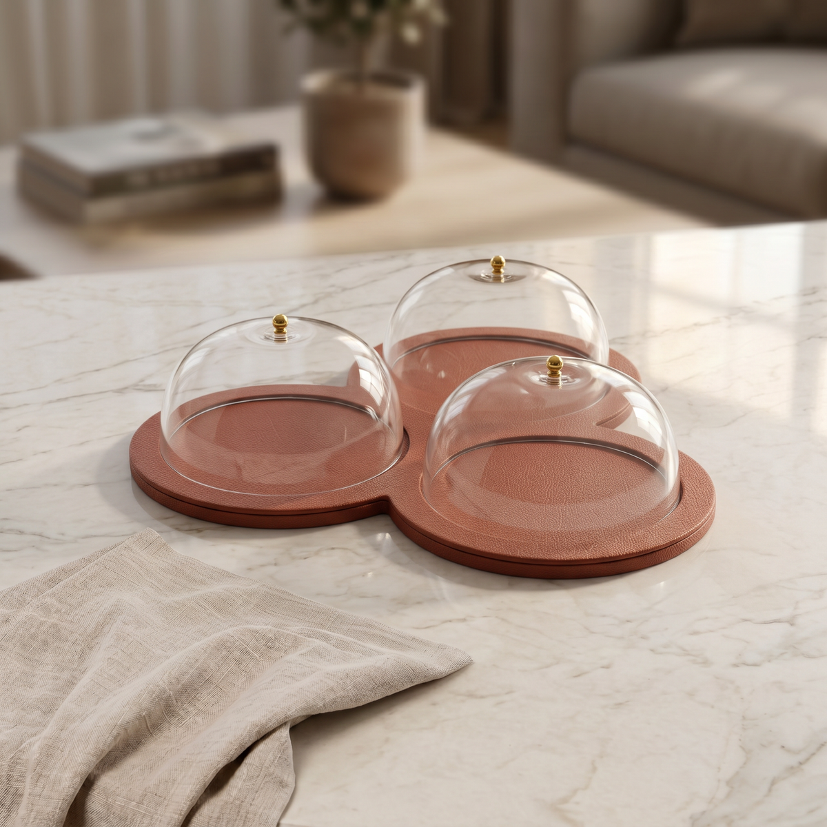 Leather plate with 3 glass cover