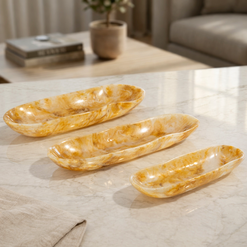 Set of 3 Resin Plates with gift box - Amber