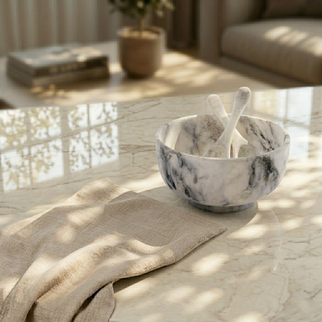 Resin Serving Bowl with 2 Spoons - Black & White