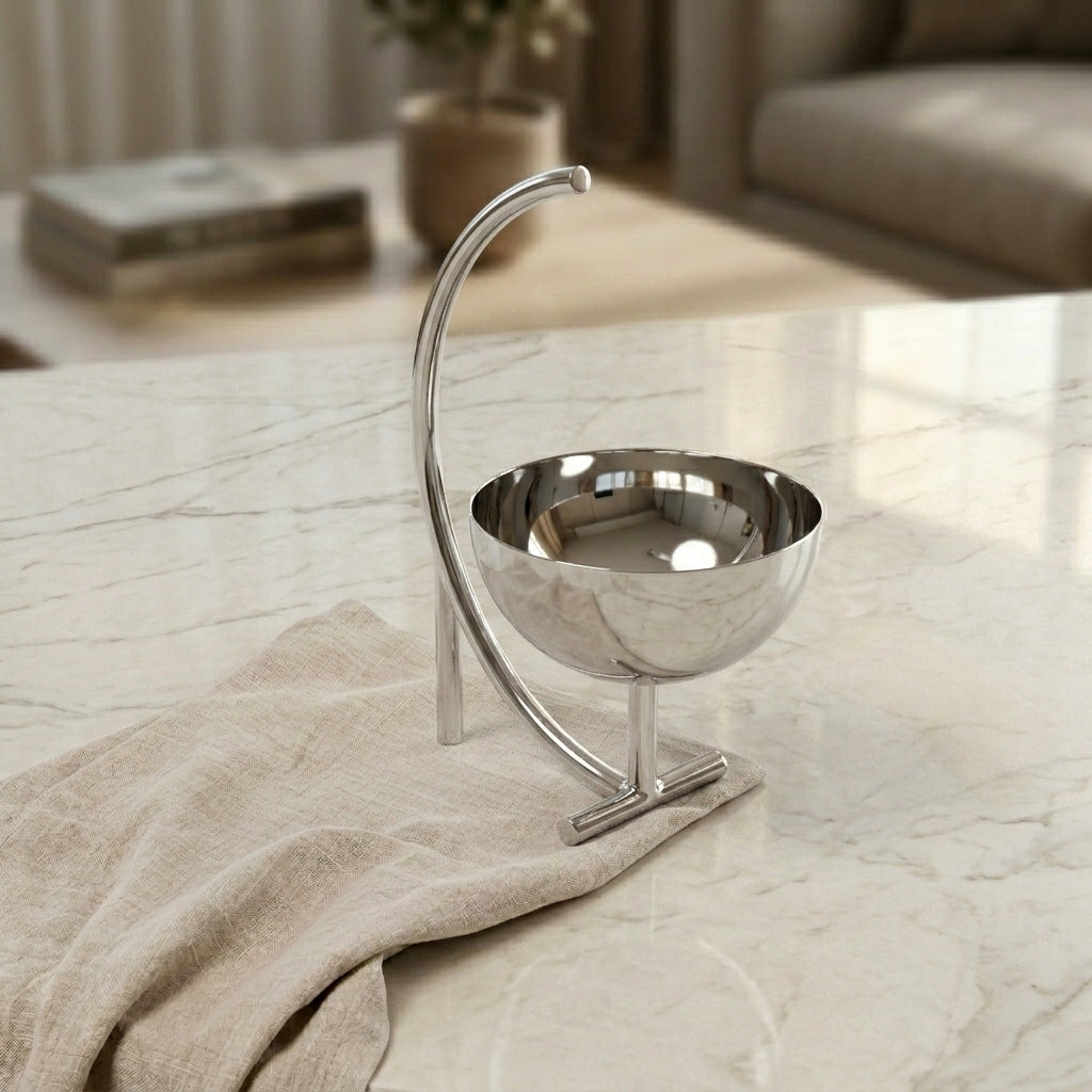 Silver Metal Bowl With A Base - Large