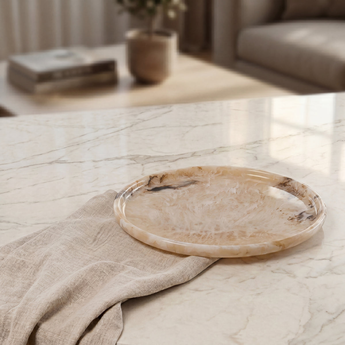 Small Resin Serving Platter - Beige