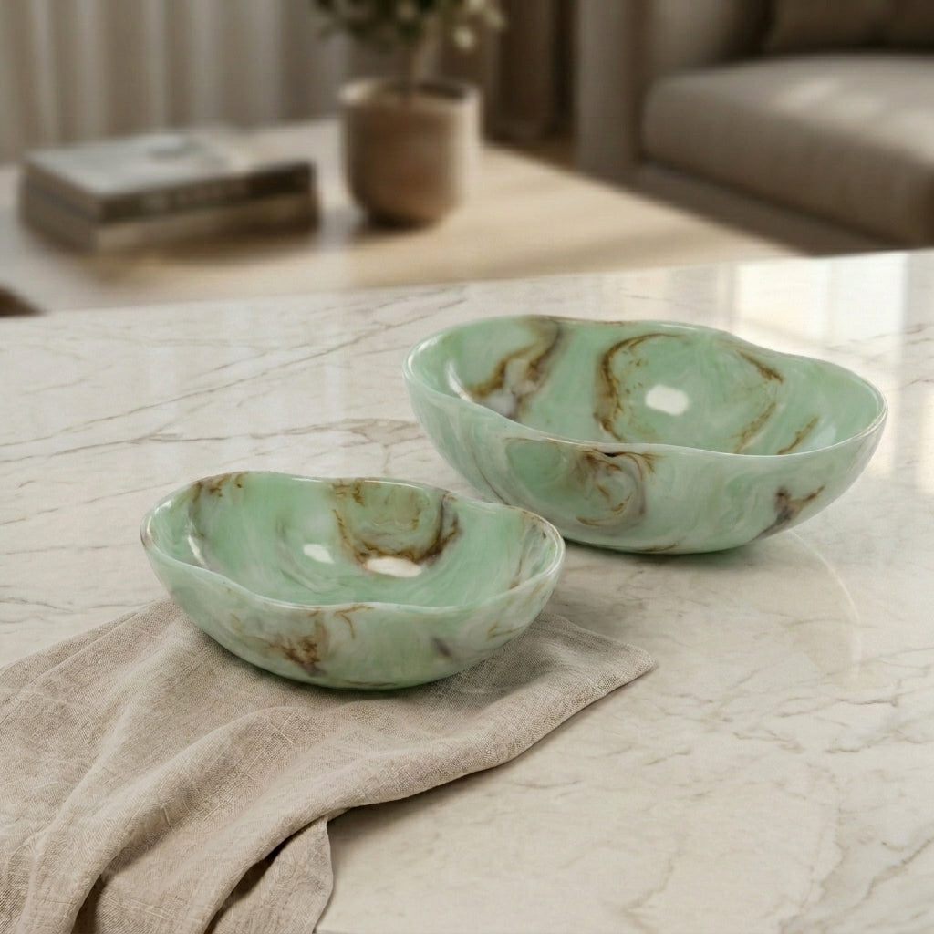 Set of 2 Resin Bowls with Gift Box - Green