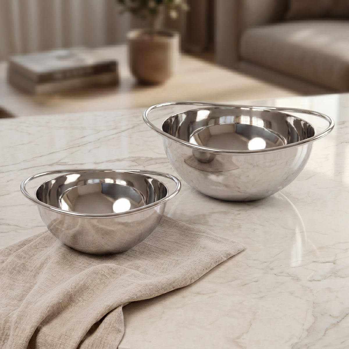 Set of 2 metal Shiny Polish Serving Bowl with gift box - Silver