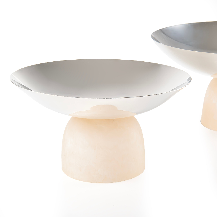 Set of 2 Stainless Steel Serving Dishes with Resin Base - White